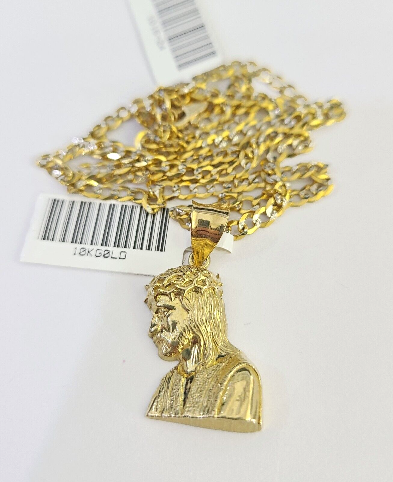 10k Solid Gold Cuban Curb Chain Jesus Head Pendant 2.5mm 18"-26" SET Necklace