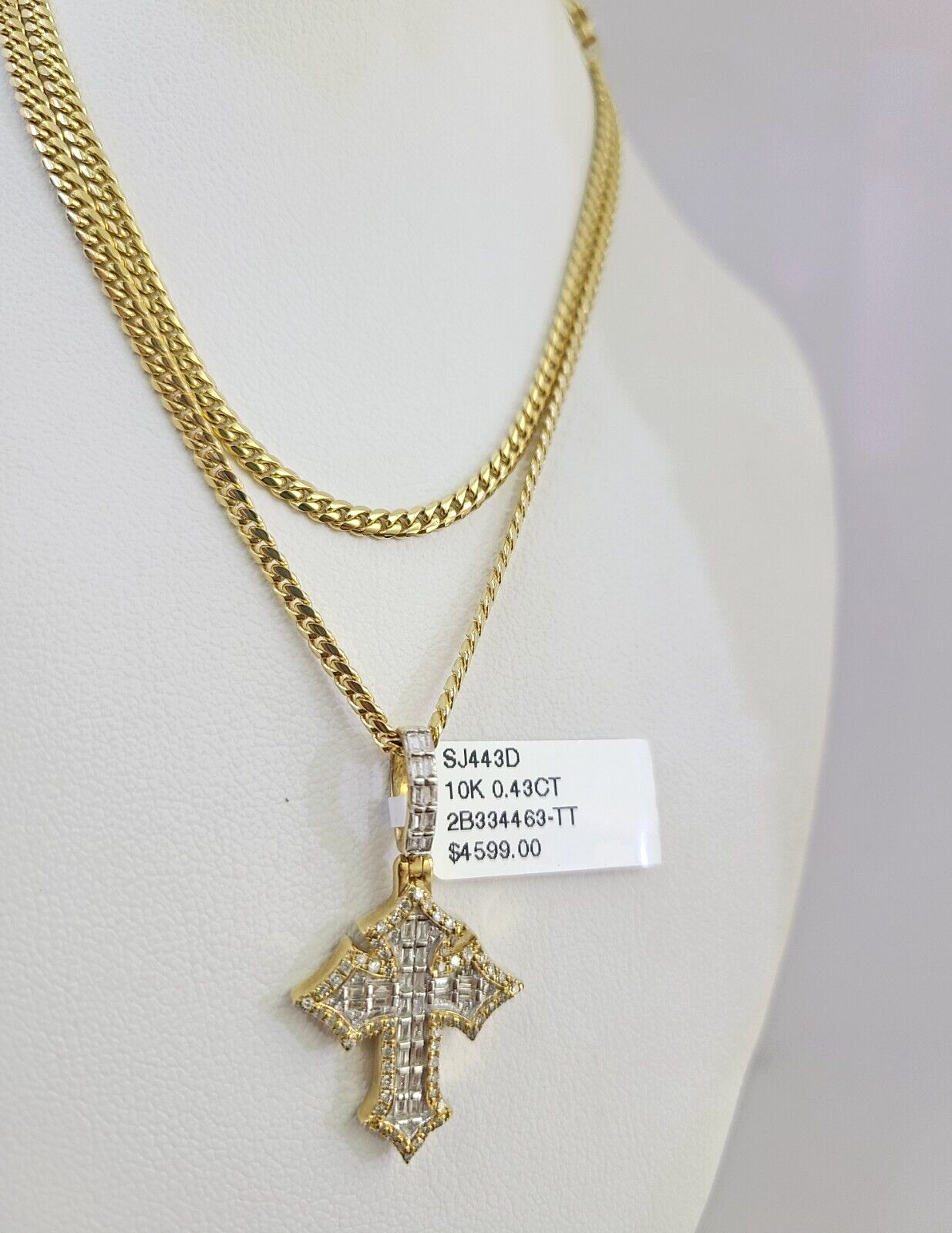 10K Solid Gold Miami Cuban Chain SET Diamond Jesus Cross Charm 18"-26" 2.5mm