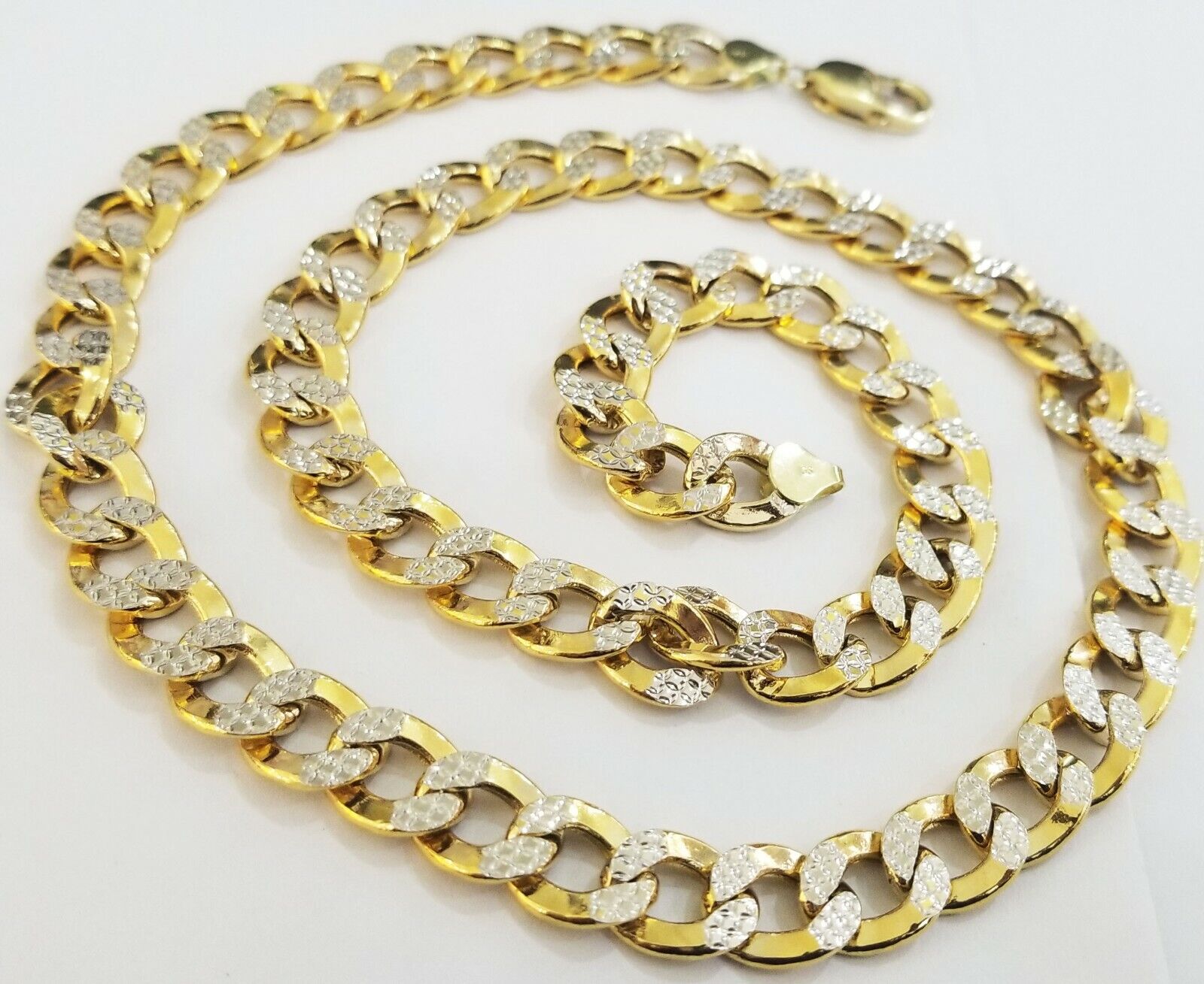 10K gold cuban curve link chain with diamond cut 11mm 26" gold necklace for men