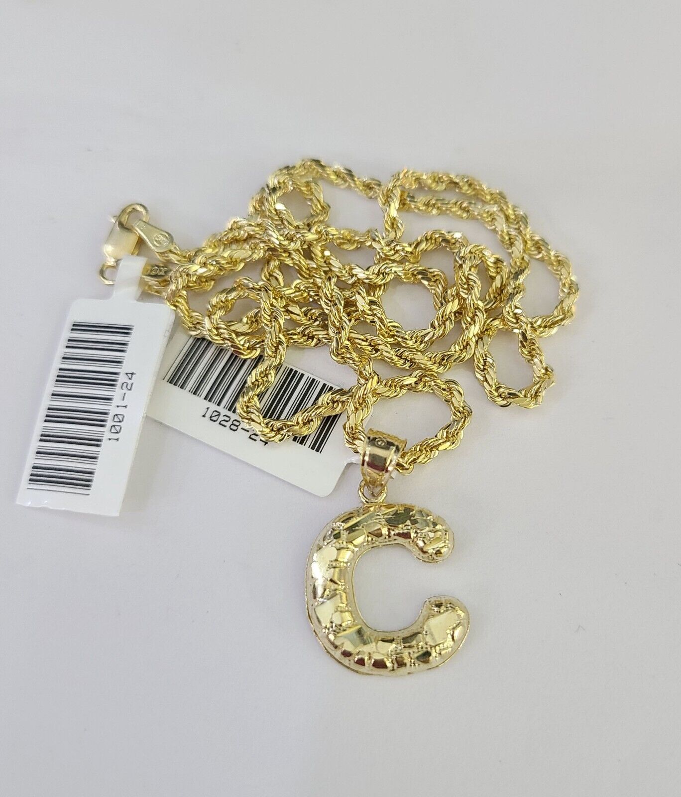 10k Gold Initial C Charm Rope Chain 16"-26" 2.5mm SET Necklace Alphabet Pendant