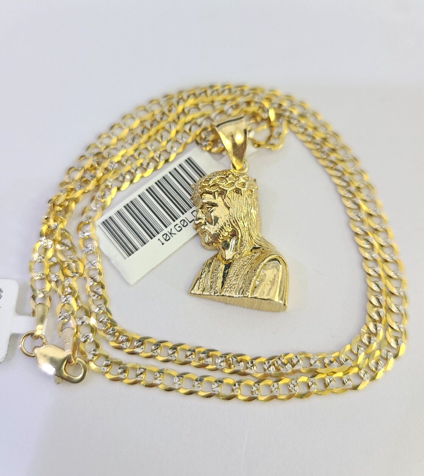 10k Solid Gold Cuban Curb Chain Jesus Head Pendant 2.5mm 18"-26" SET Necklace
