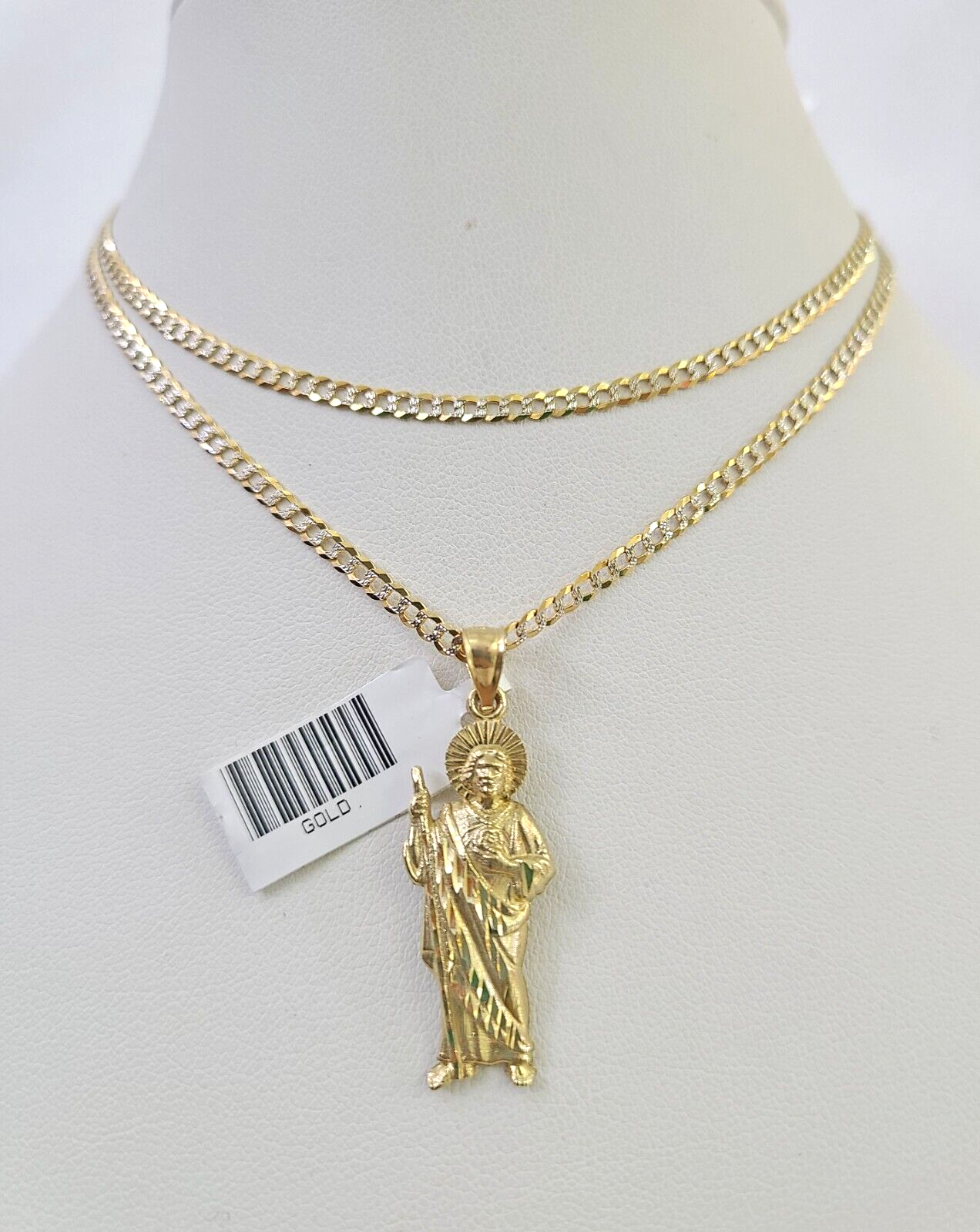 10k Solid Gold Cuban Curb Chain Saint Jude Pendant 2mm 18"-24" SET Necklace