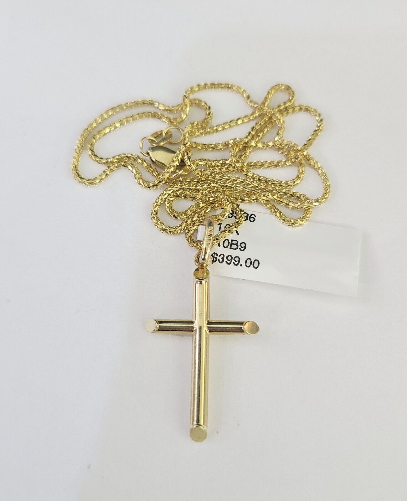 10K Solid Franco Chain Jesus Cross Pendant Charm Necklace 16"-24" 1mm Ladies
