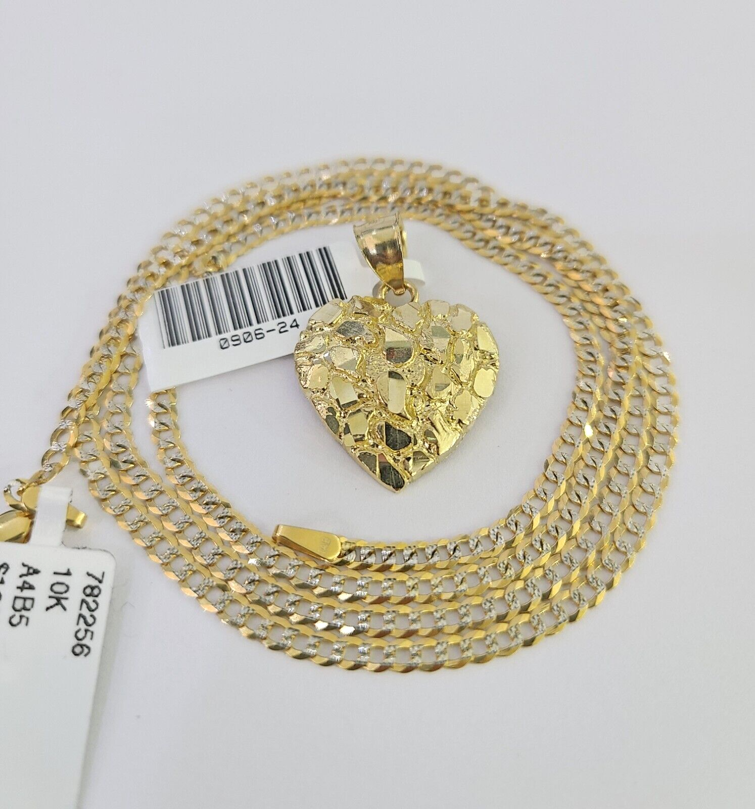 10k Solid Gold Cuban Curb Chain Hearts Pendant 2mm 18"-24" SET Necklace