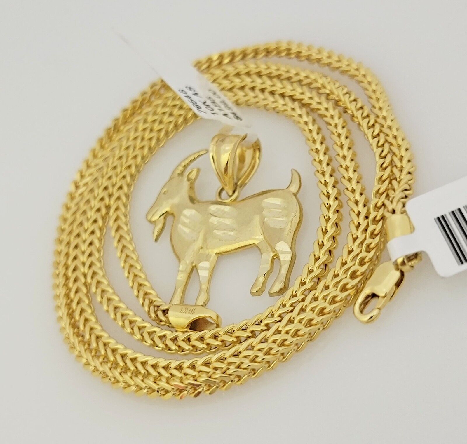 Real 10k Gold Franco Chain GOAT Charm pendant Set 2.5mm Necklace 22 Inch Men's