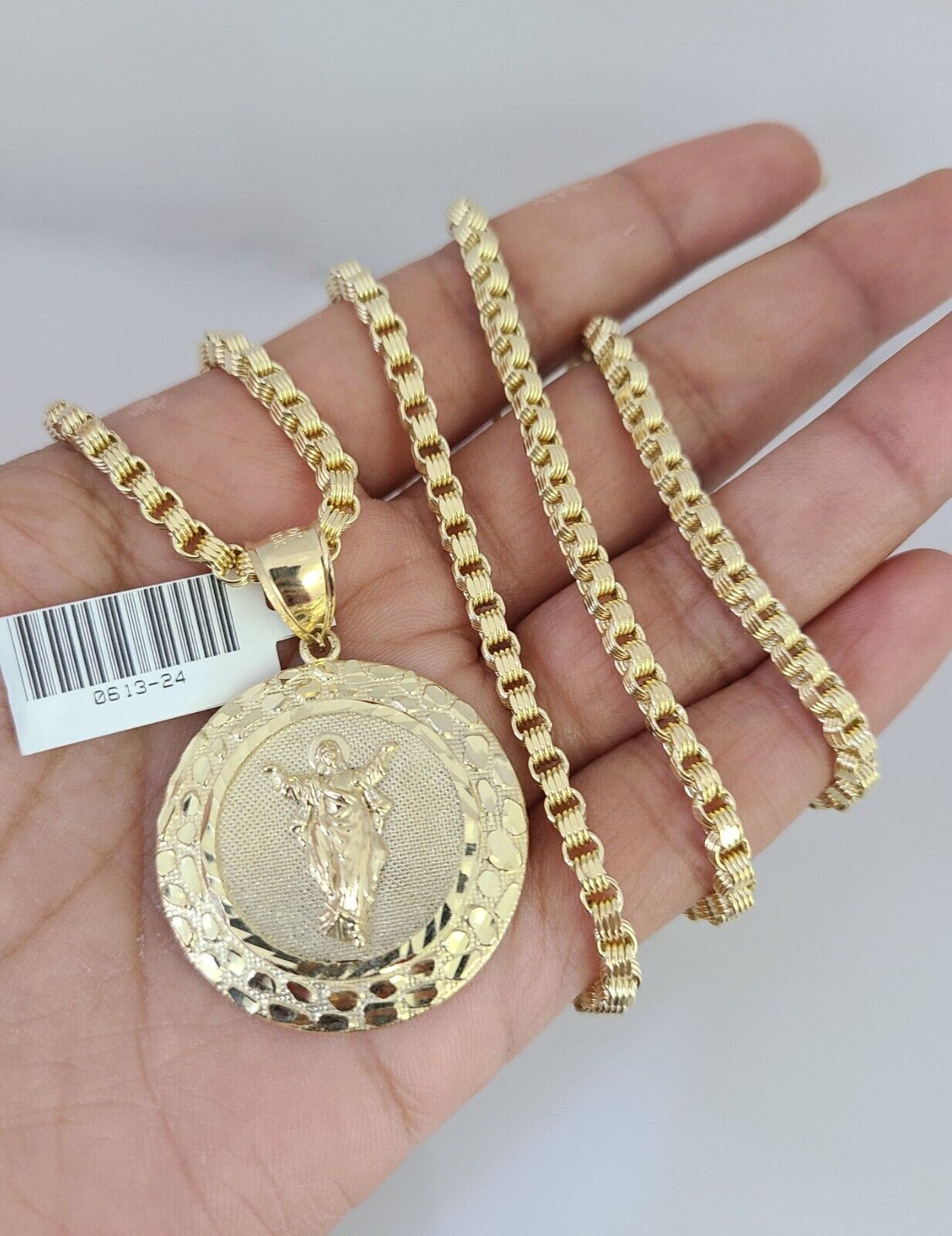 10k Gold Byzantine Chain Nugget Jesus Pendant SET REAL 10kt 3mm 18"-28" 10Kt