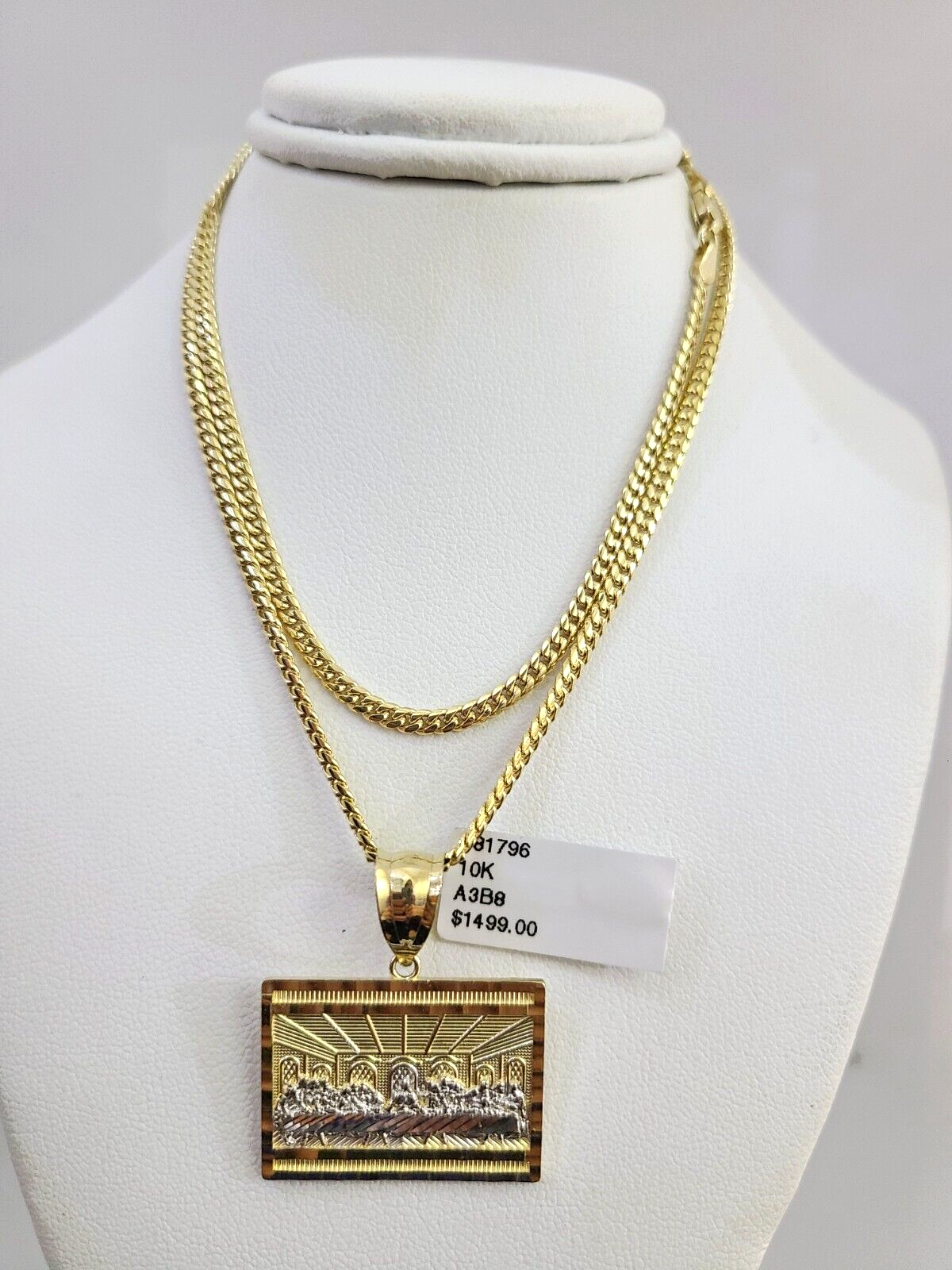 10K Solid Gold Miami Cuban Chain SET Last Supper Pendant Charm 18"-26" 2.5mm