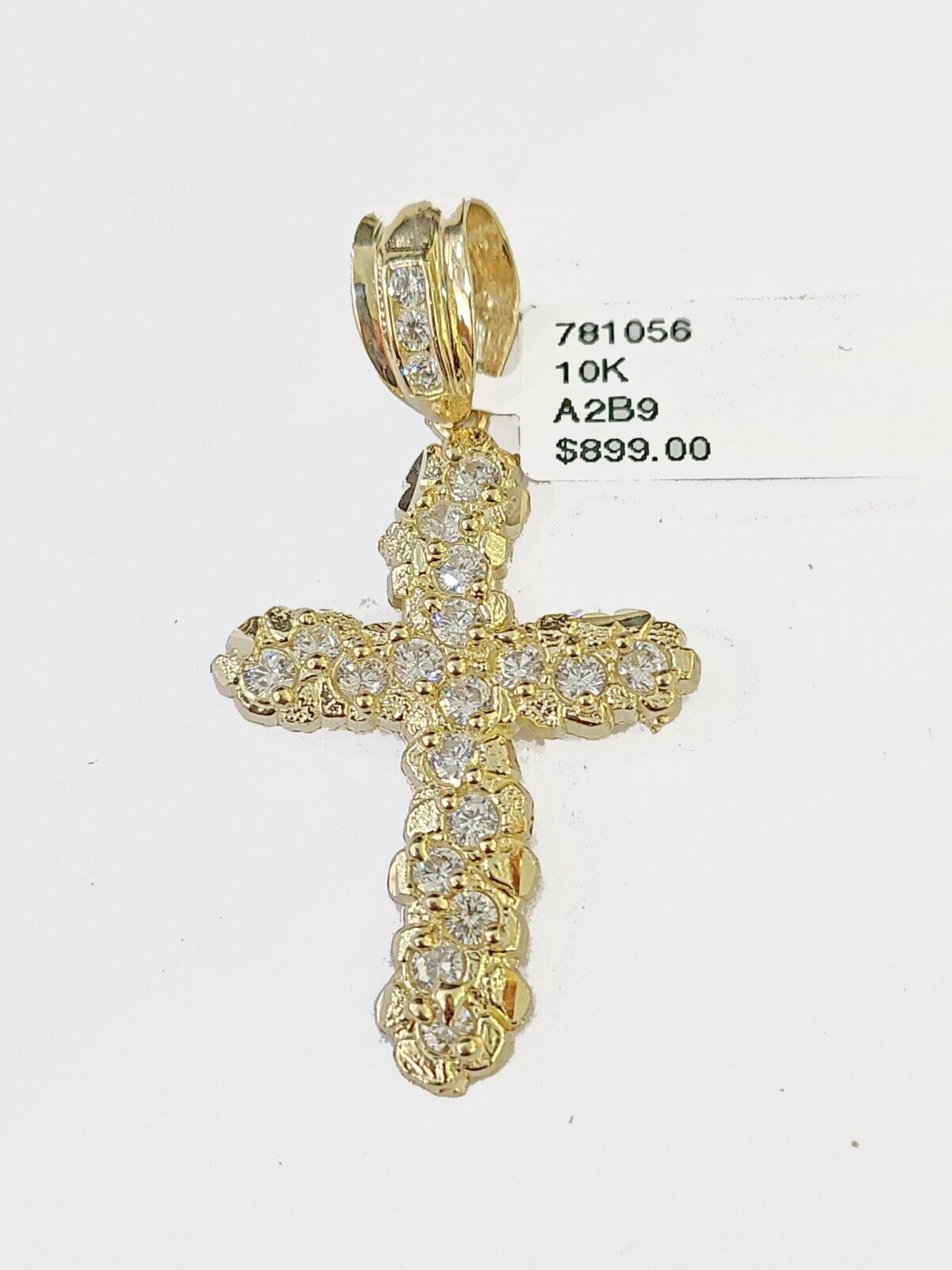 10k Real Yellow Gold Nugget Cross Charm / Pendent 2 inches (approx)