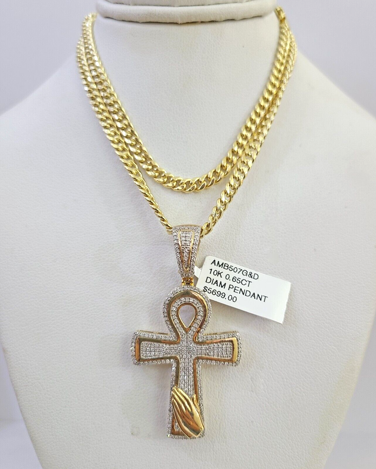 10k Miami Cuban Chain Diamond Jesus Cross Charm Set 4mm 18"-28" Necklace Gold