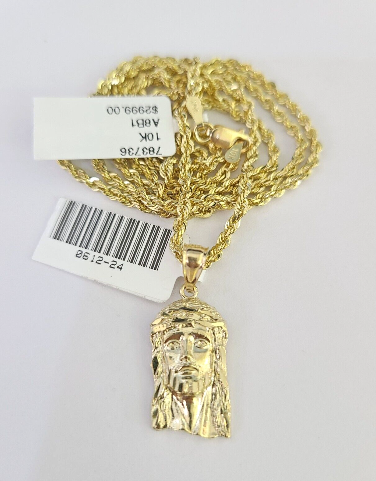 10k Solid Rope Chain 2mm Jesus Head Pendant Charm Necklace SET 18-22 in Ladies