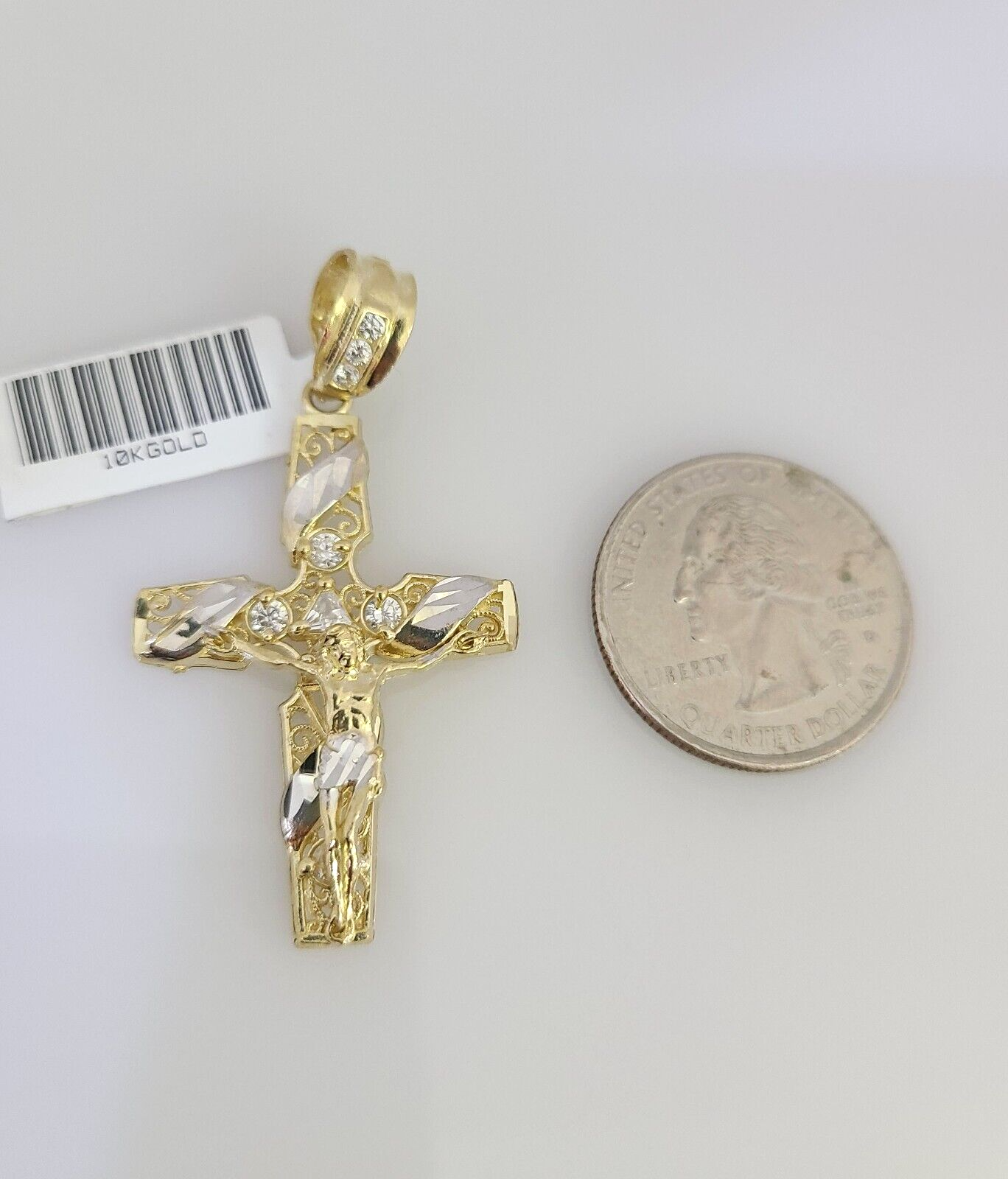 Real 10k Gold Chain Pendant SET Jesus Cross Charm Miami Cuban Link Necklace 2mm