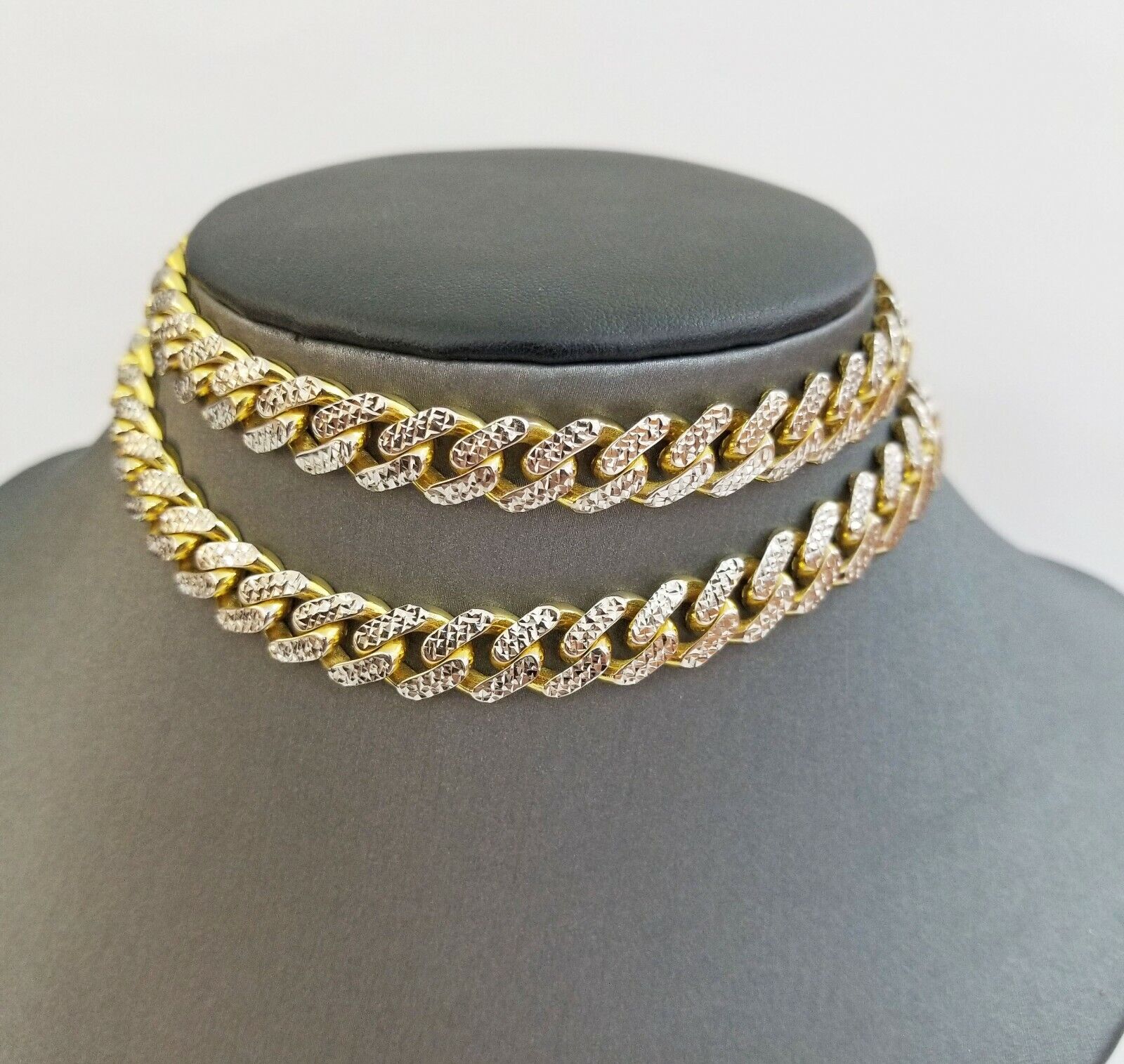 10k Real Gold Monaco Link Chain 22" diamond cut Men women necklace 10kt