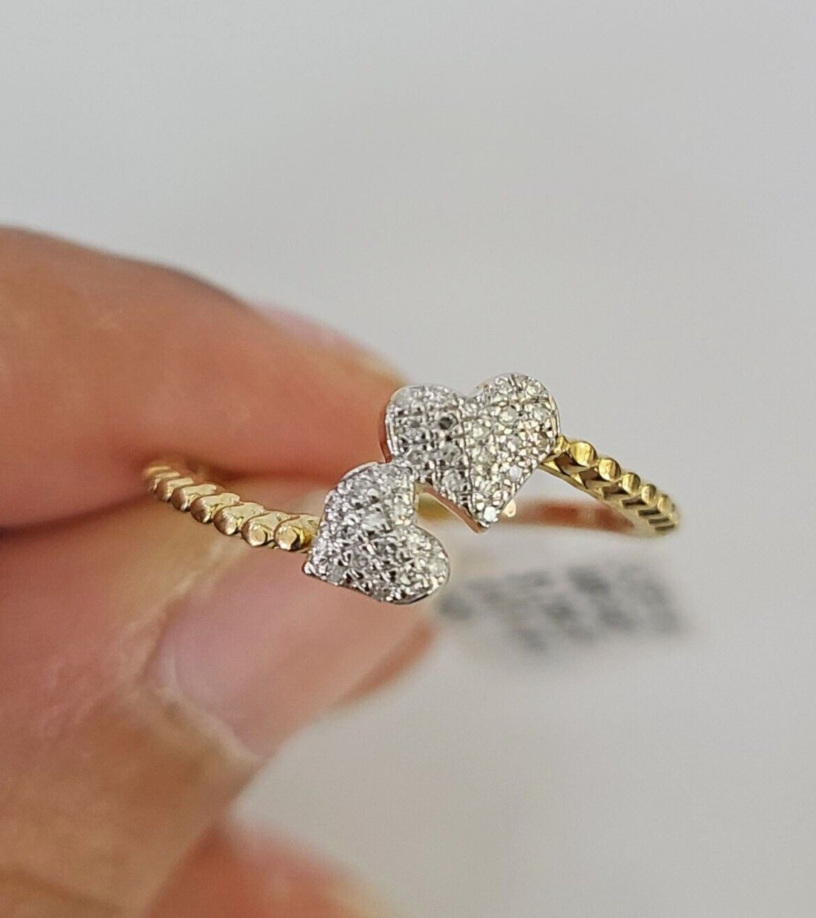 Real 10k Hearts Diamond Ladies Ring Women Casual 10Kt Yellow Gold All Sizes