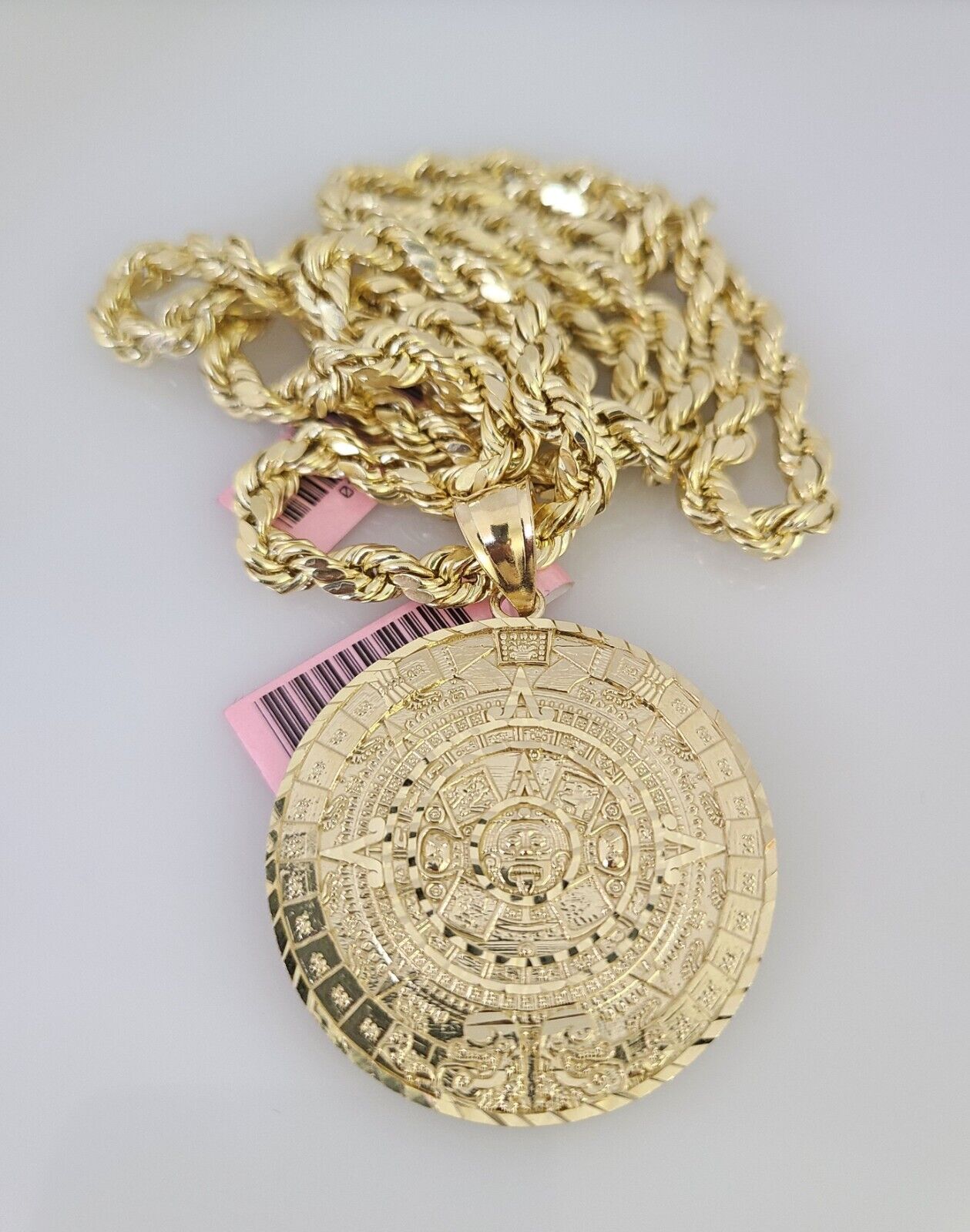 14k Gold Rope Chain Necklace Set 6mm Mayan Calendar Charm Pendant 18"-28" inch