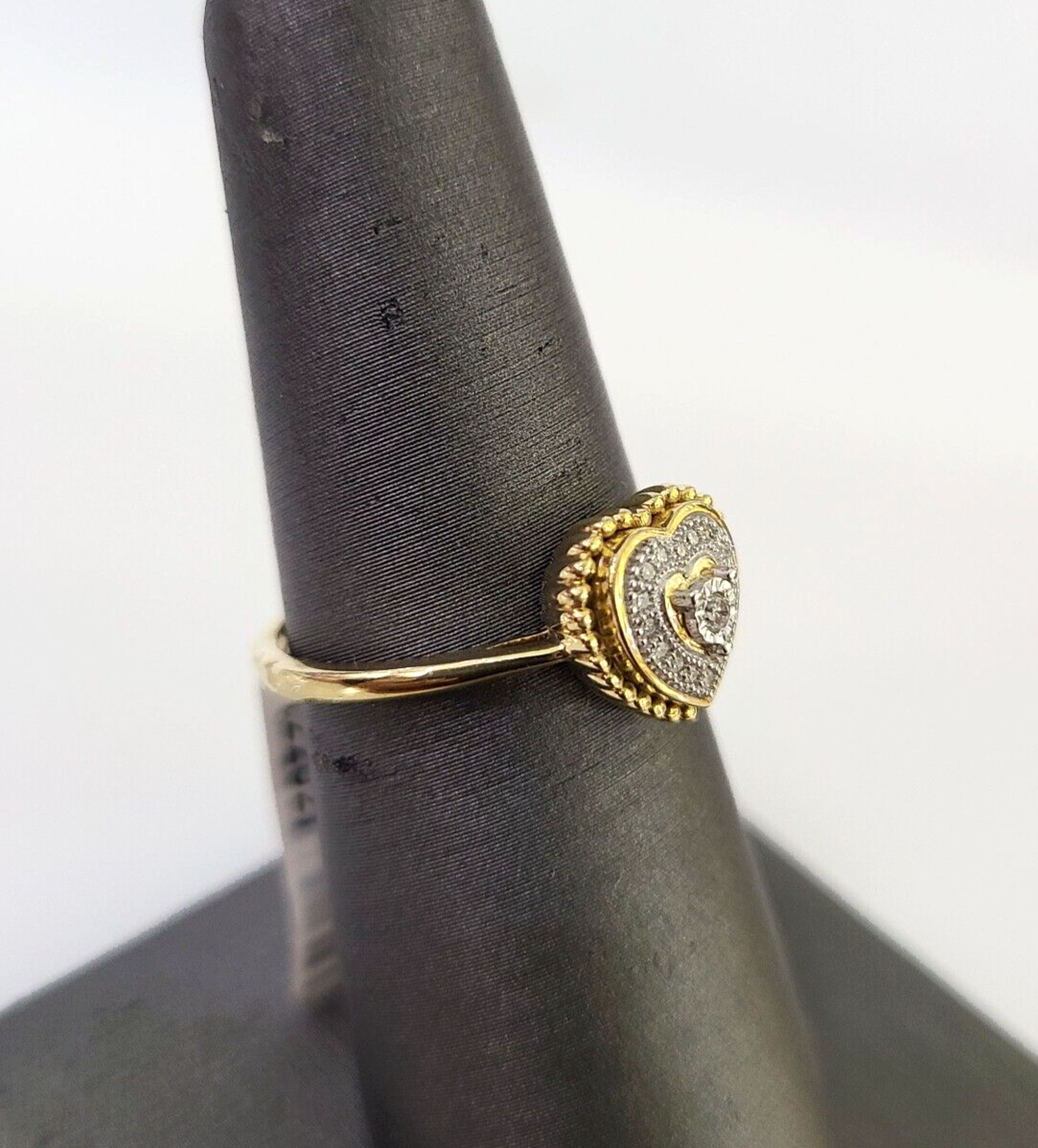 Real 10k Hearts Diamond Ladies Ring Women Casual 10Kt Yellow Gold All Sizes