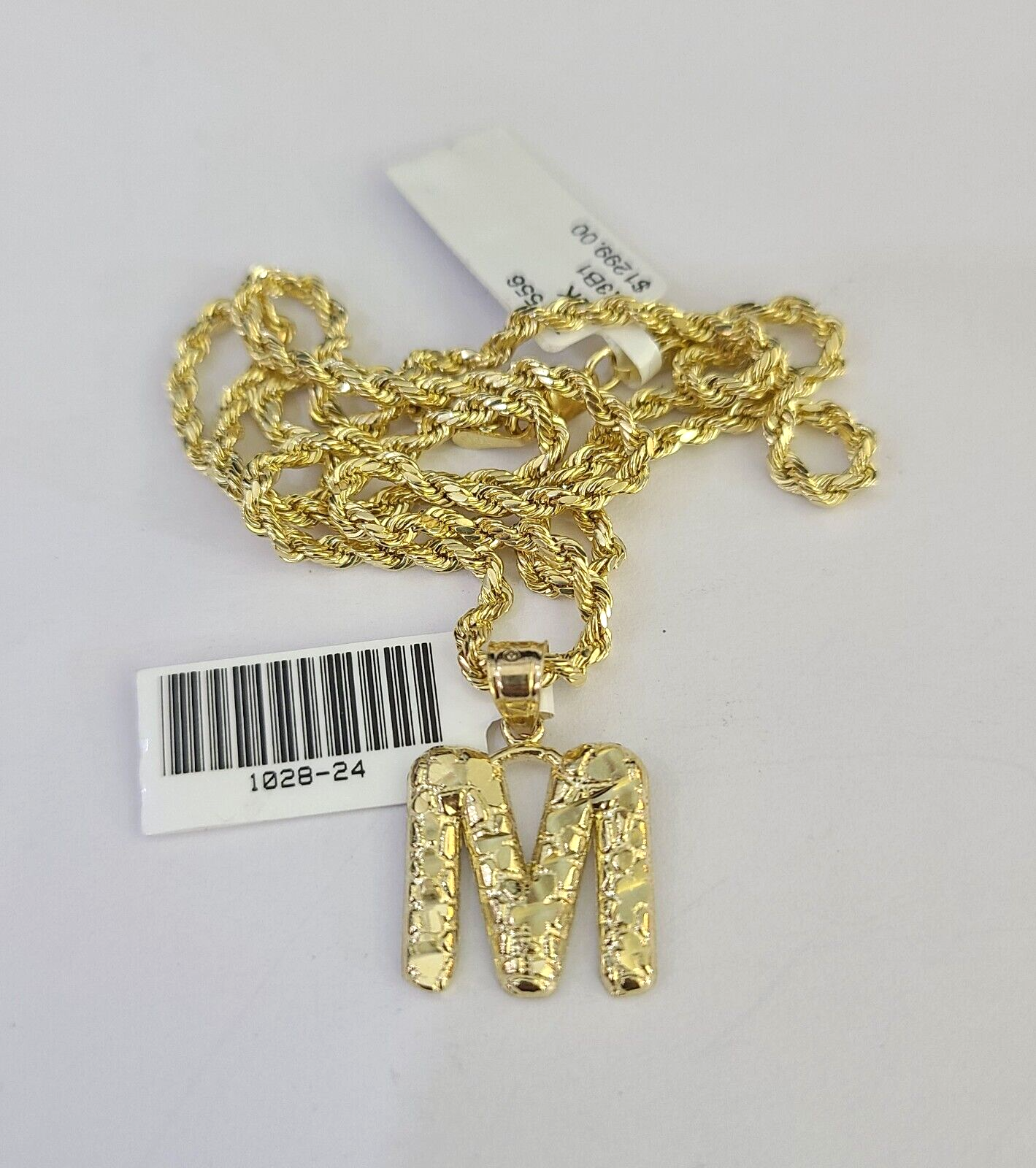 10k Gold Initial M Charm Rope Chain 16"-26" 2.5mm SET Necklace Alphabet Pendant