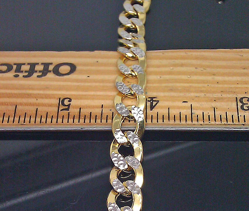 10K Yellow Gold Cuban Curb Link Bracelet Diamond Cuts 8" 8mm