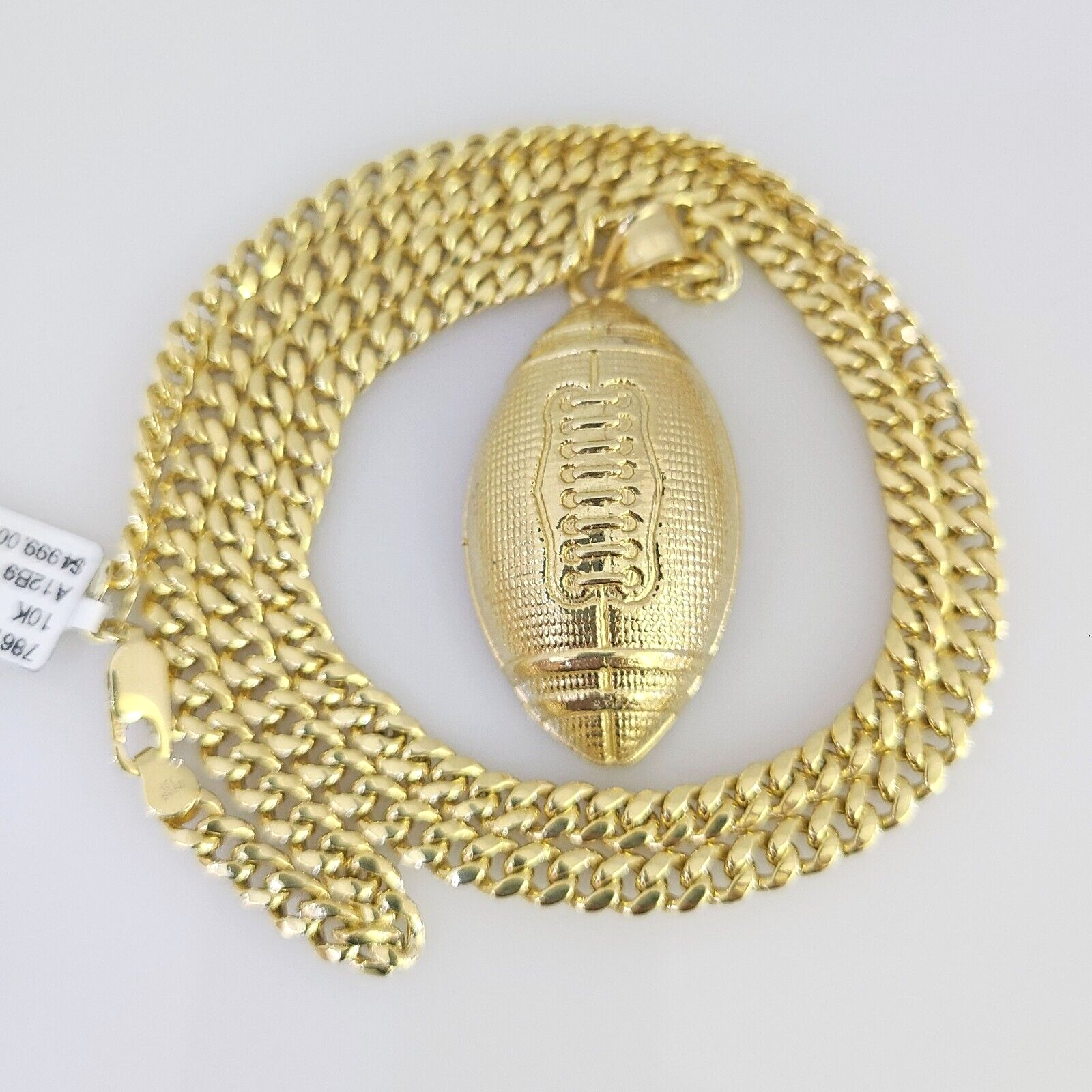 10k Foot Ball Charm Miami Cuban Chain Pendant Set 5mm Necklace Yellow Gold