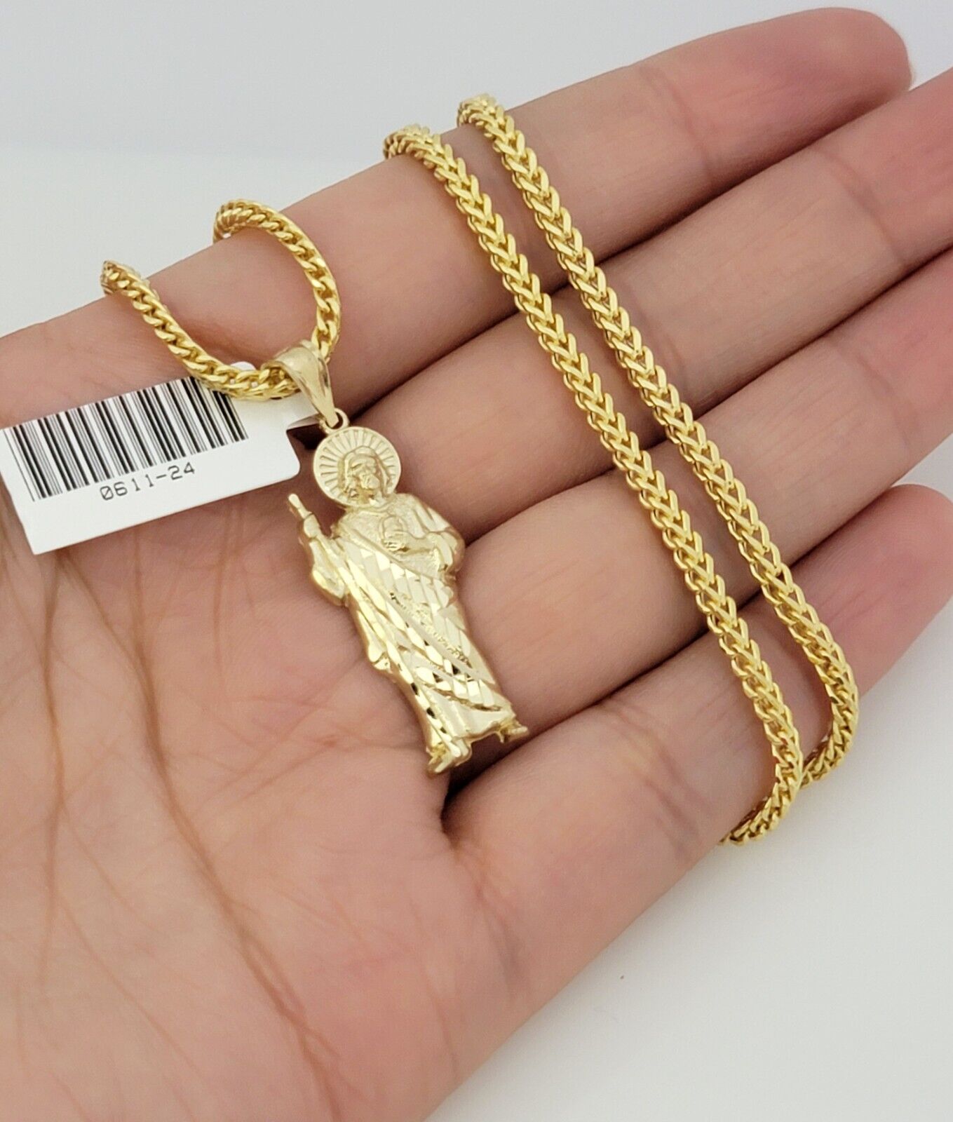 Real 10k Gold Chain Pendant Set Franco Necklace Saint Jude Charm 2.5mm 18"-24"