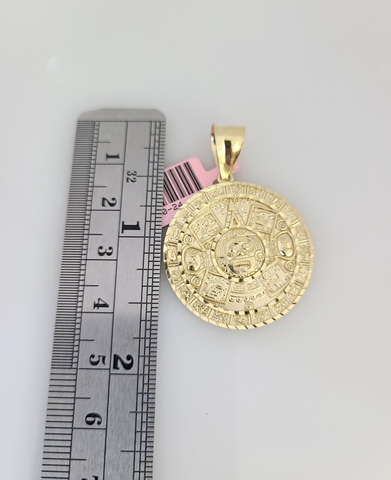 14k Gold Solid Chain Mayan Calendar Pendant Set 14kt Miami Cuban Link 3mm Charm