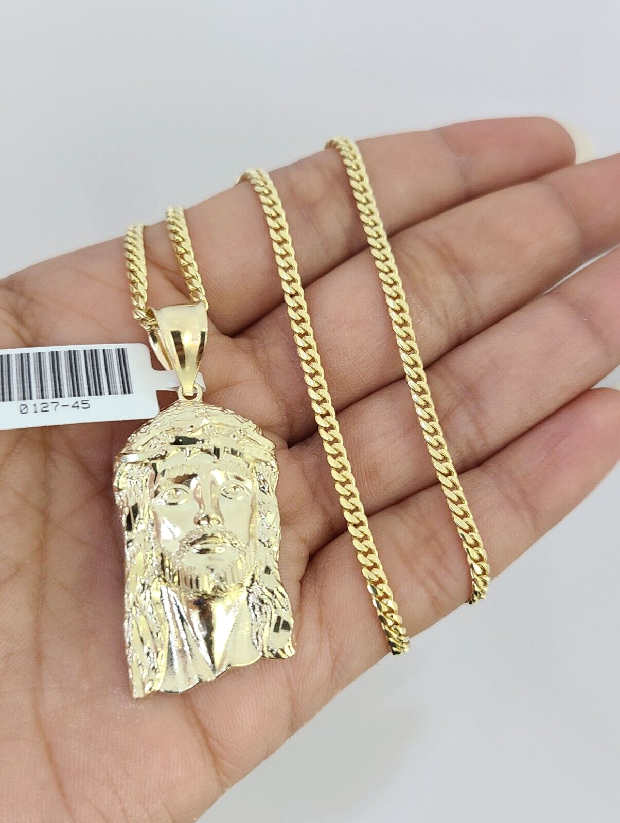 10K Solid Gold Miami Cuban Chain SET Jesus Head Pendant Charm 18"-26" 2.5mm