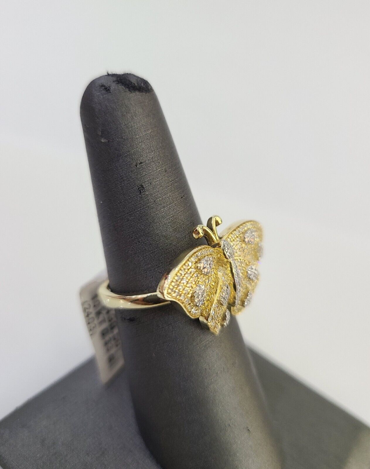 Real 10k Butterfly Diamond Ladies Ring Women Casual 10Kt Yellow Gold All Sizes
