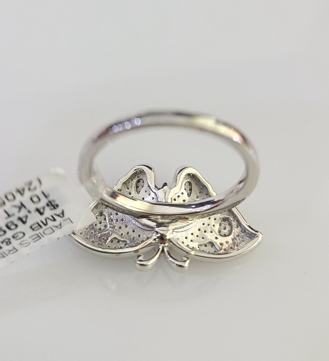 Real 10k Butterfly Diamond Ladies Ring Women Casual 10Kt White Gold All Sizes