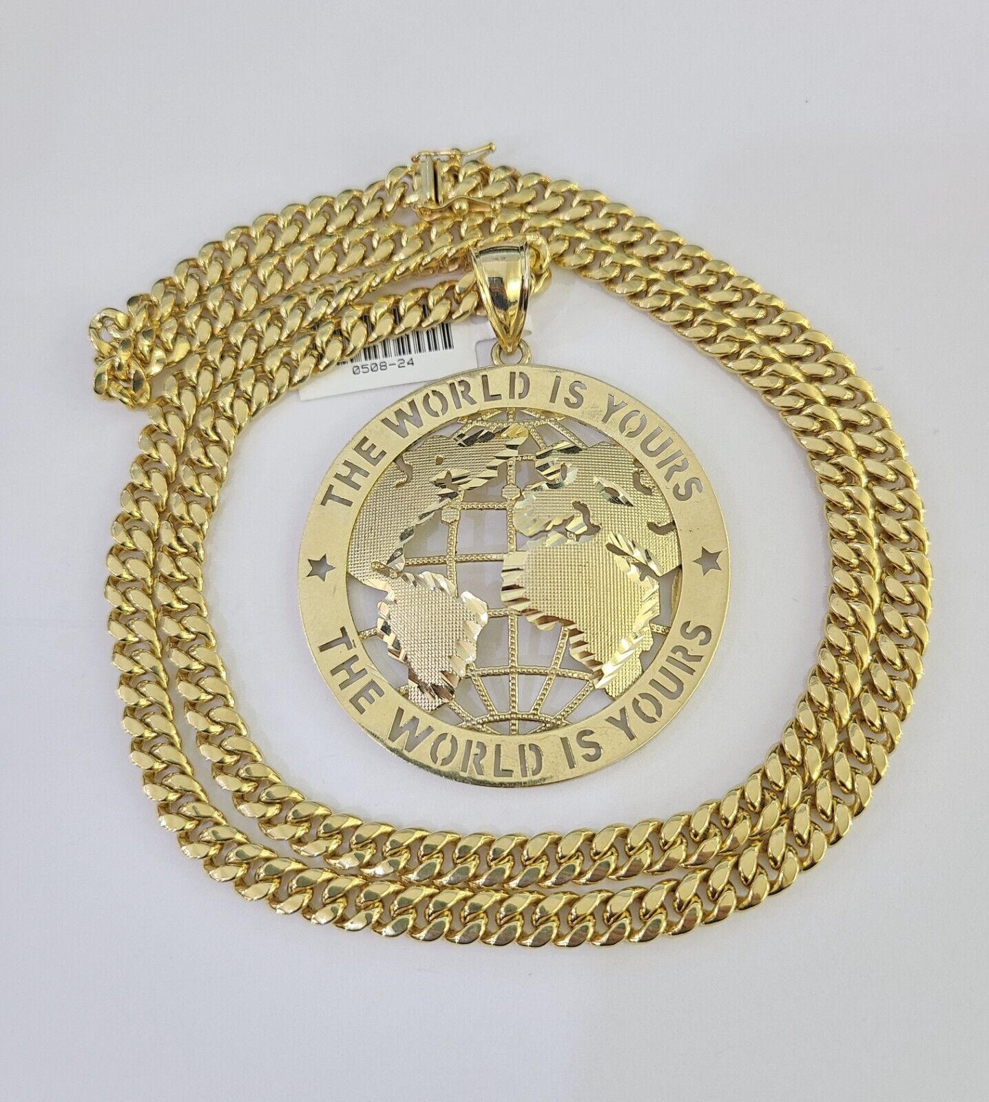 10K Miami Cuban Link Chain World is Yours Pendent Charm 6mm 20"-30" Necklace
