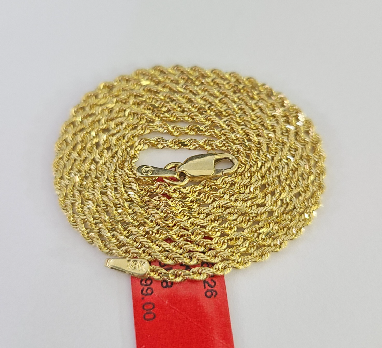 Real 18k Yellow Gold Rope Chain Necklace 20 Inches 1mm Men Women 18KT SOLID