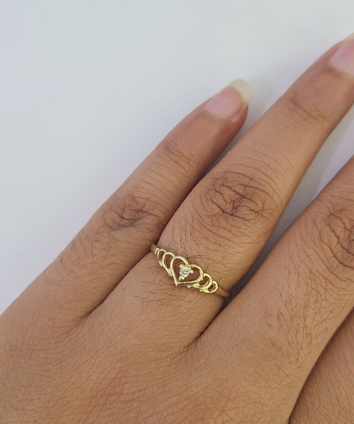 Real 10k Yellow Gold Hearts Ring Wedding Engagement Casual 10Kt Genuine All Sizes