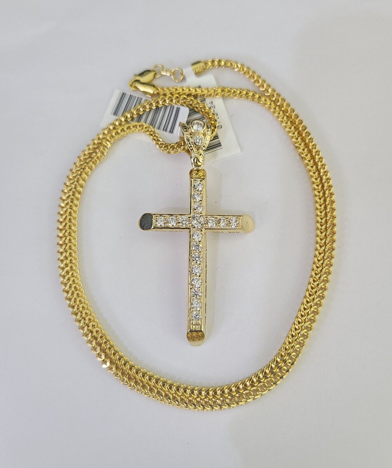 10K Gold Franco Chain Jesus Cross Charm Pendant 20-26 inches 2.5mm REAL Yellow