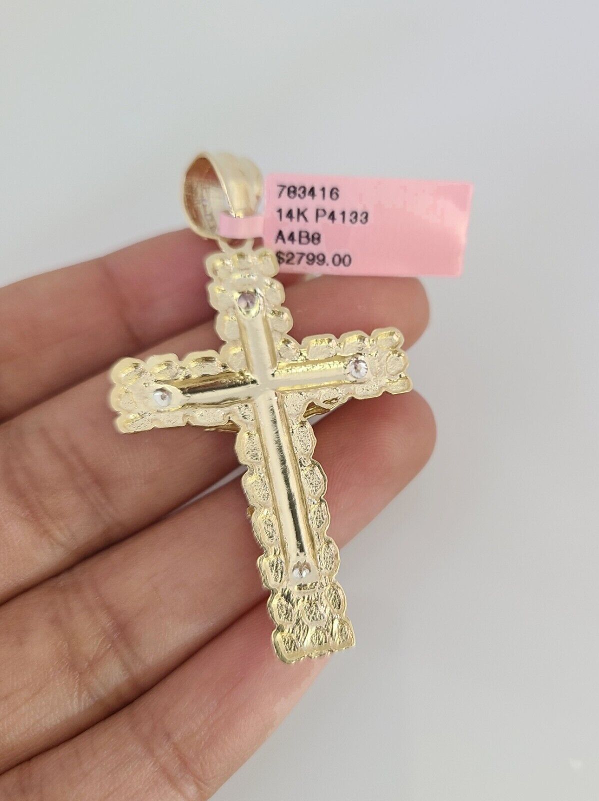 14k Gold Rope Chain Necklace Set 6mm Nugget Cross Charm Pendant 18"-28" inch