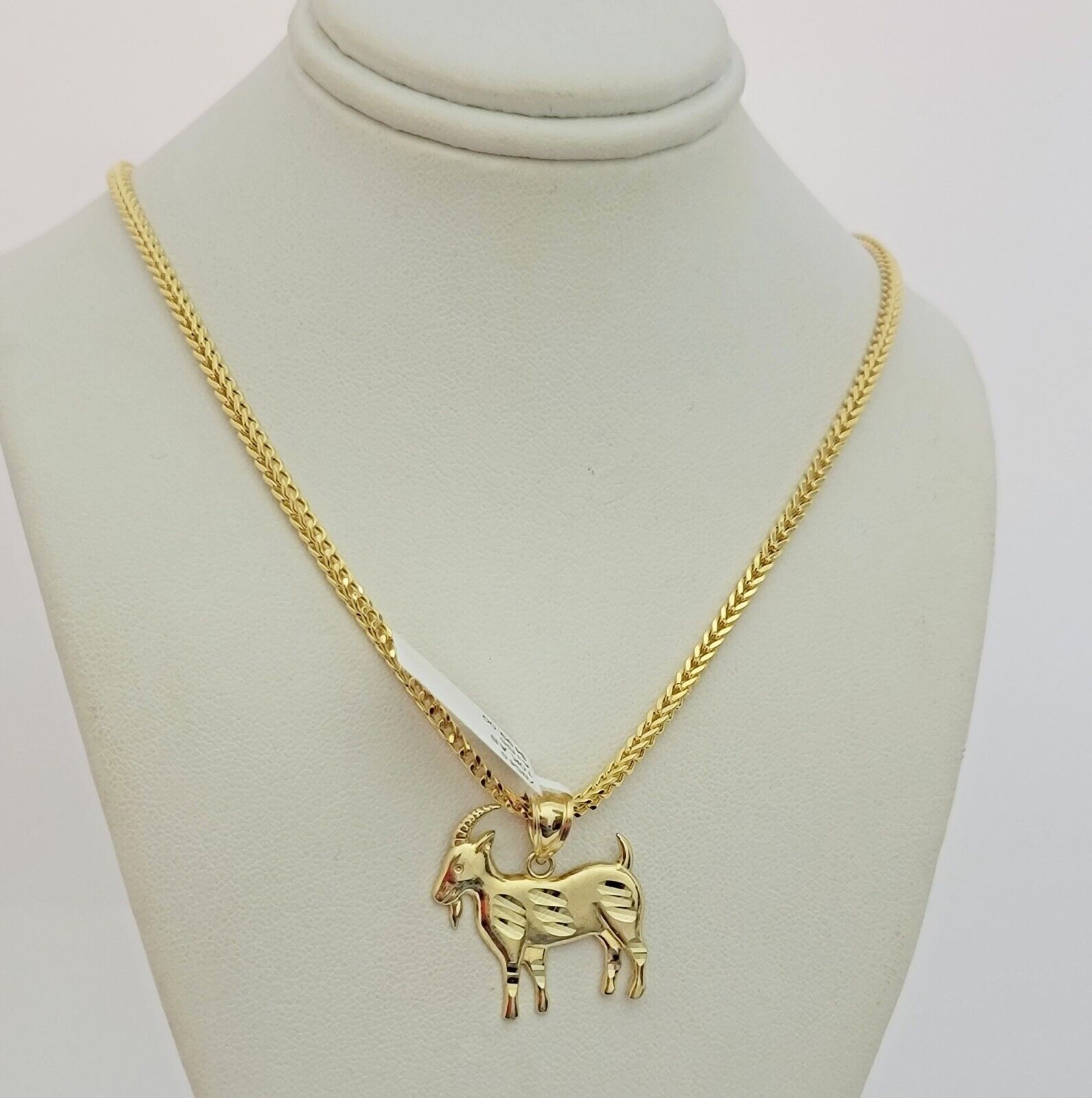 Real 10k Gold Franco Chain GOAT Charm pendant Set 2.5mm Necklace 22 Inch Men's
