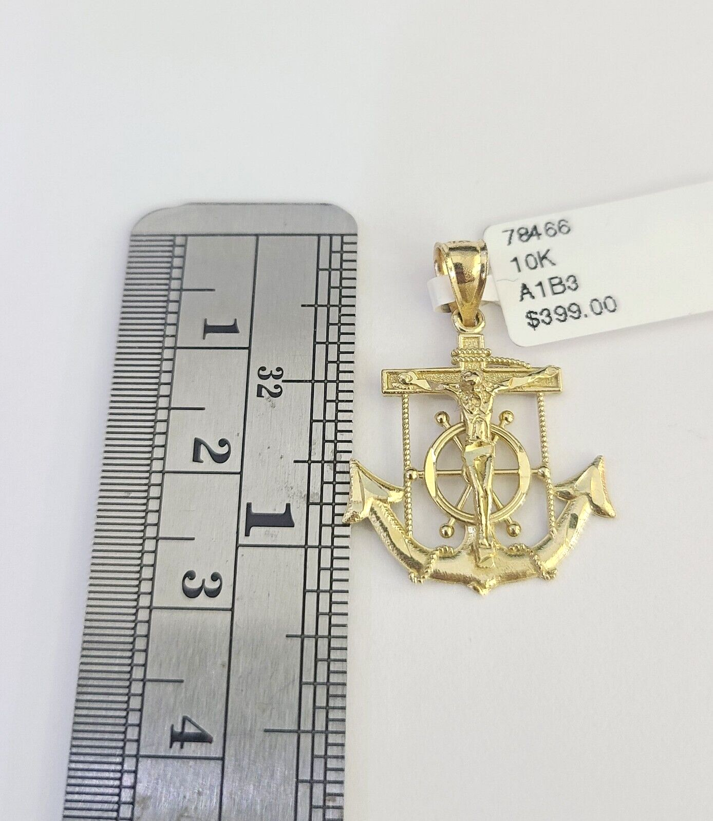 10K Solid Franco Chain Jesus Anchor Pendant Charm Necklace 16"-22" 1mm Gold