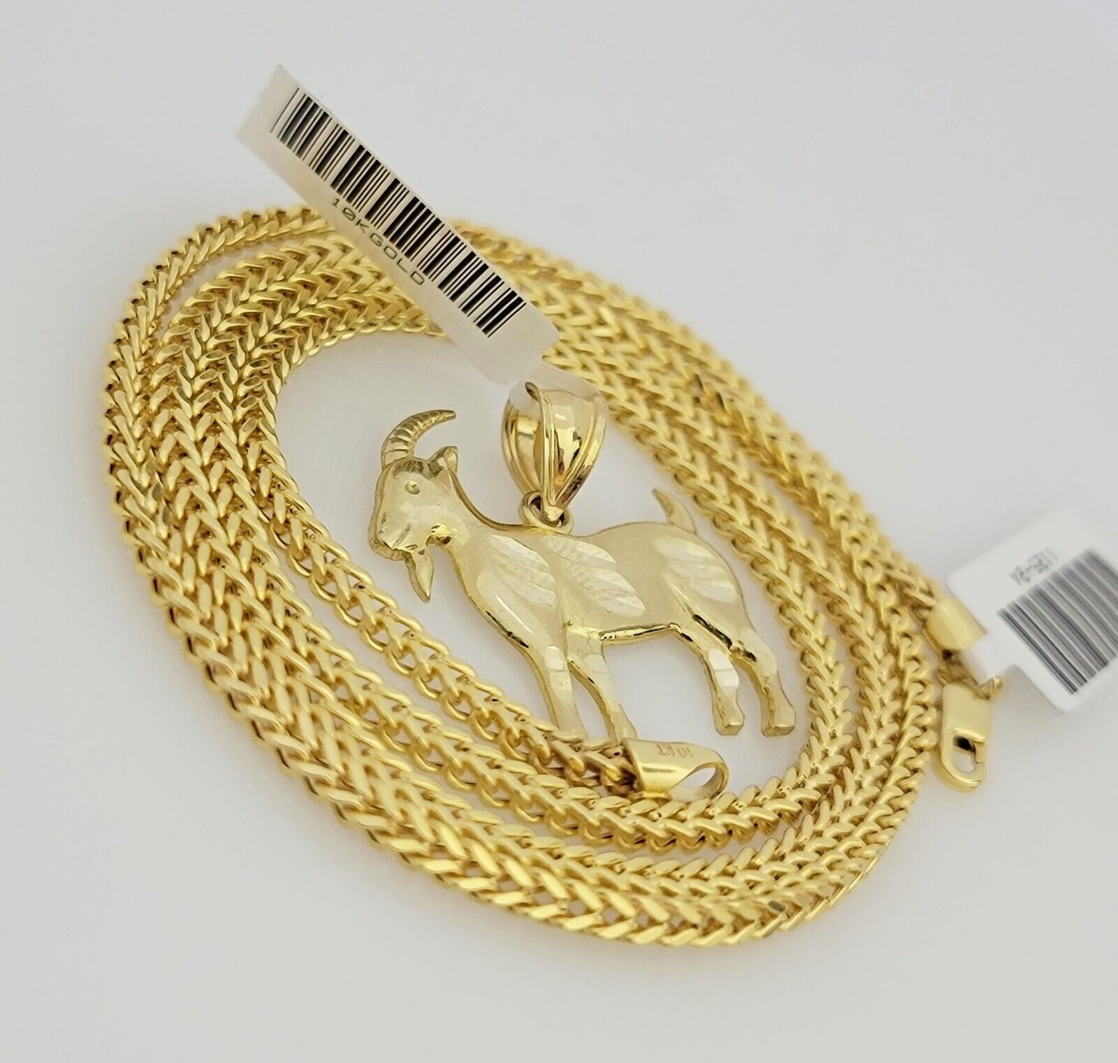 Real 10k Gold Franco Chain GOAT Charm pendant Set 2.5mm Necklace 22 Inch Men's