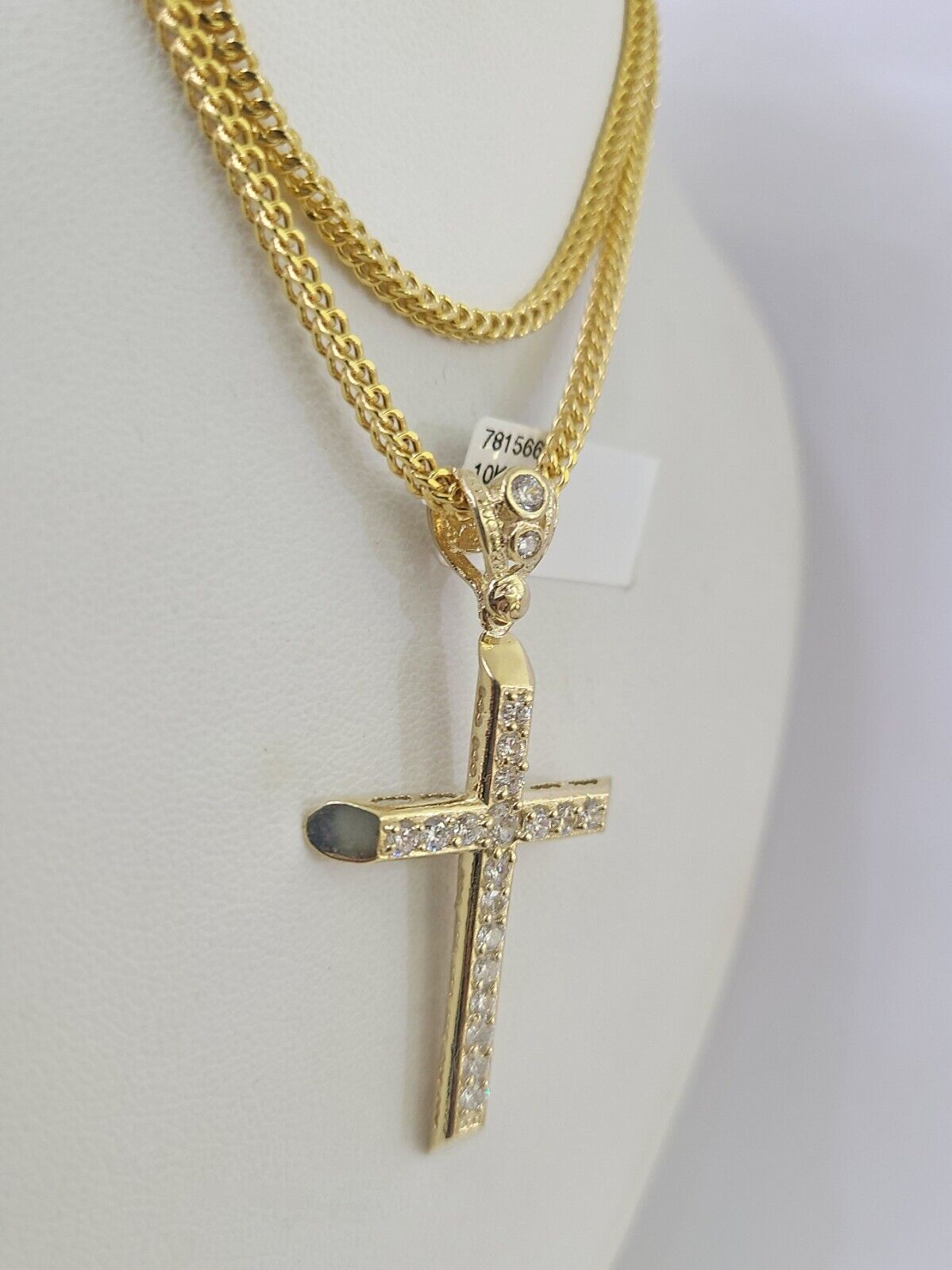 10K Gold Franco Chain Jesus Cross Charm Pendant 20-26 inches 2.5mm REAL Yellow
