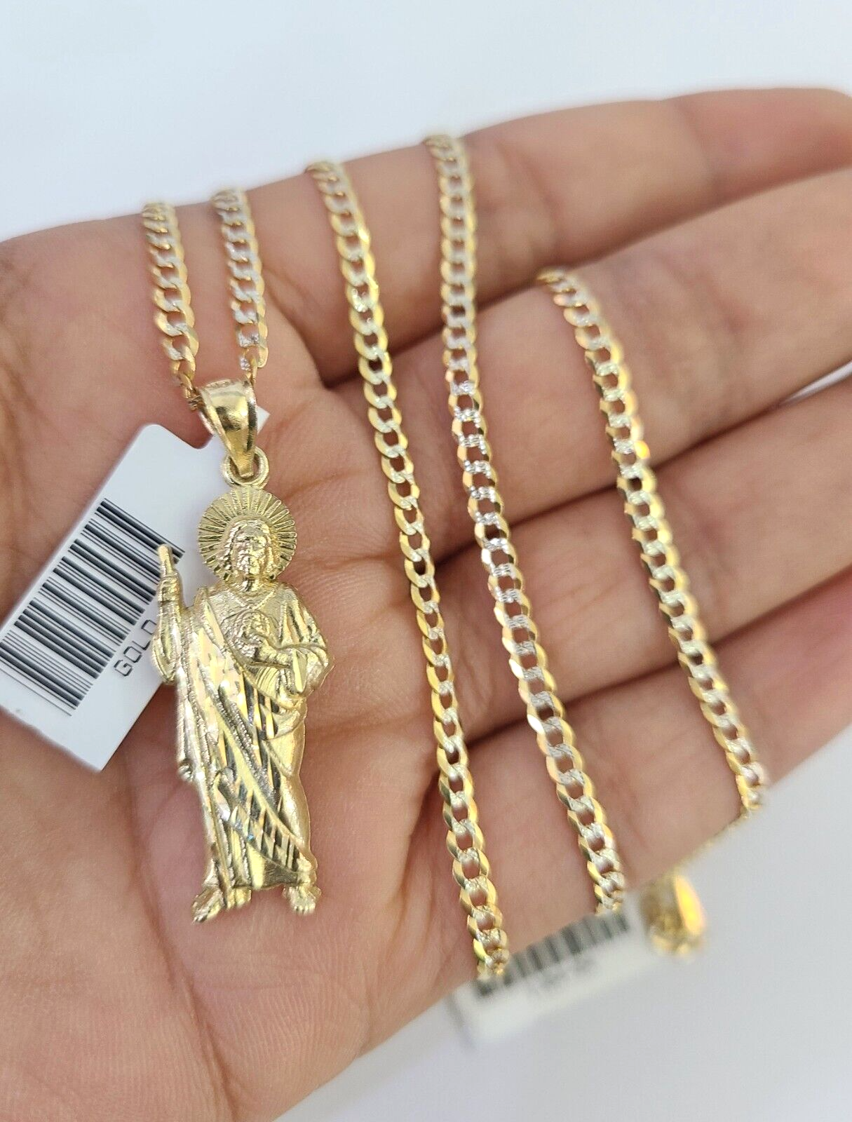 10k Solid Gold Cuban Curb Chain Saint Jude Pendant 2mm 18"-24" SET Necklace