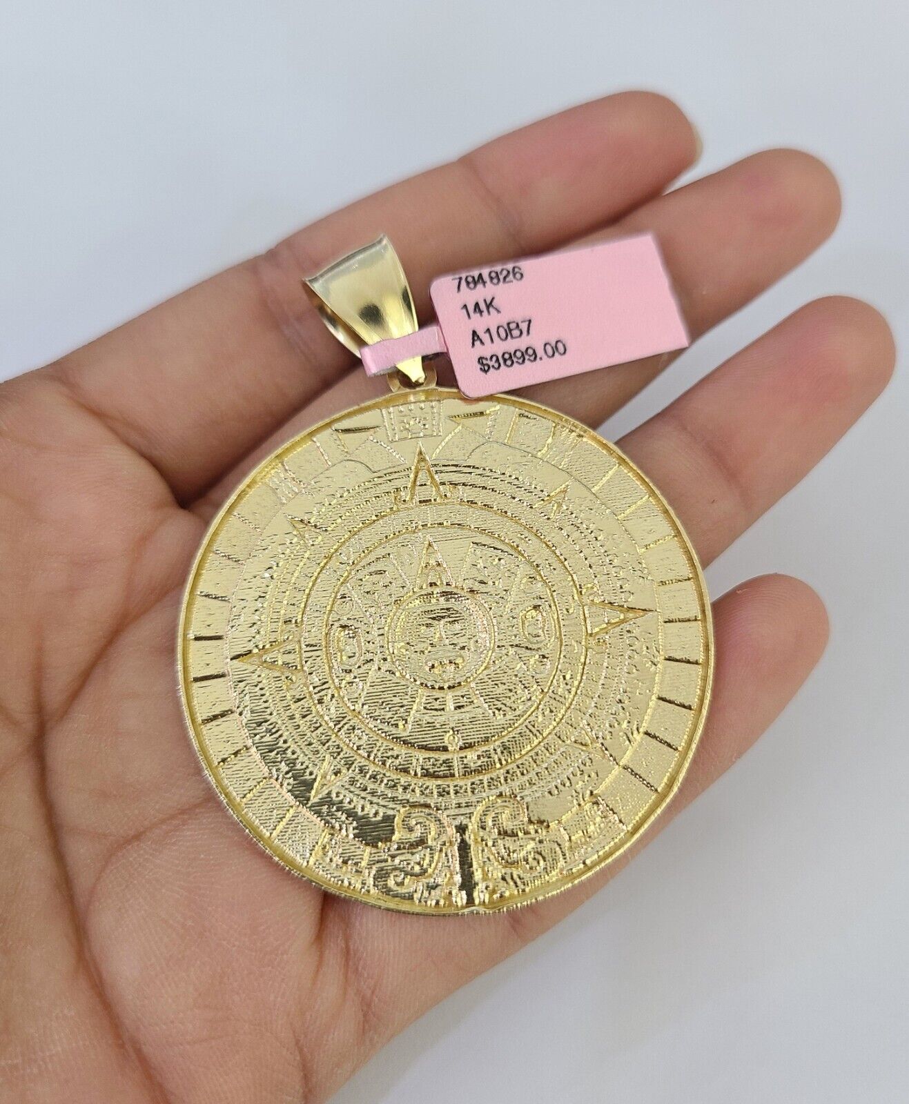 Real 14k Solid Chain Mayan Calendar Charm Set Miami Cuban Link 6mm Necklace