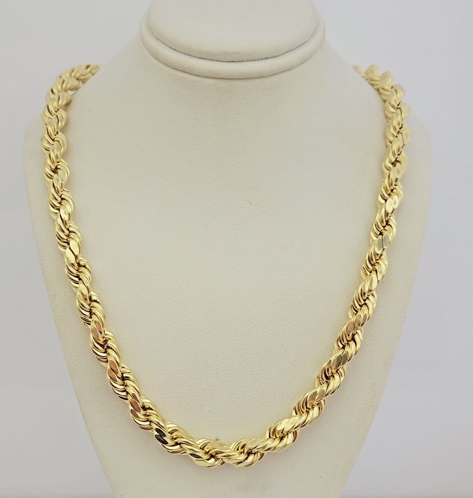 10K Yellow Gold Rope Chain Necklace 8mm 28" Choker REAL 10kt Diamond Cuts, Men's