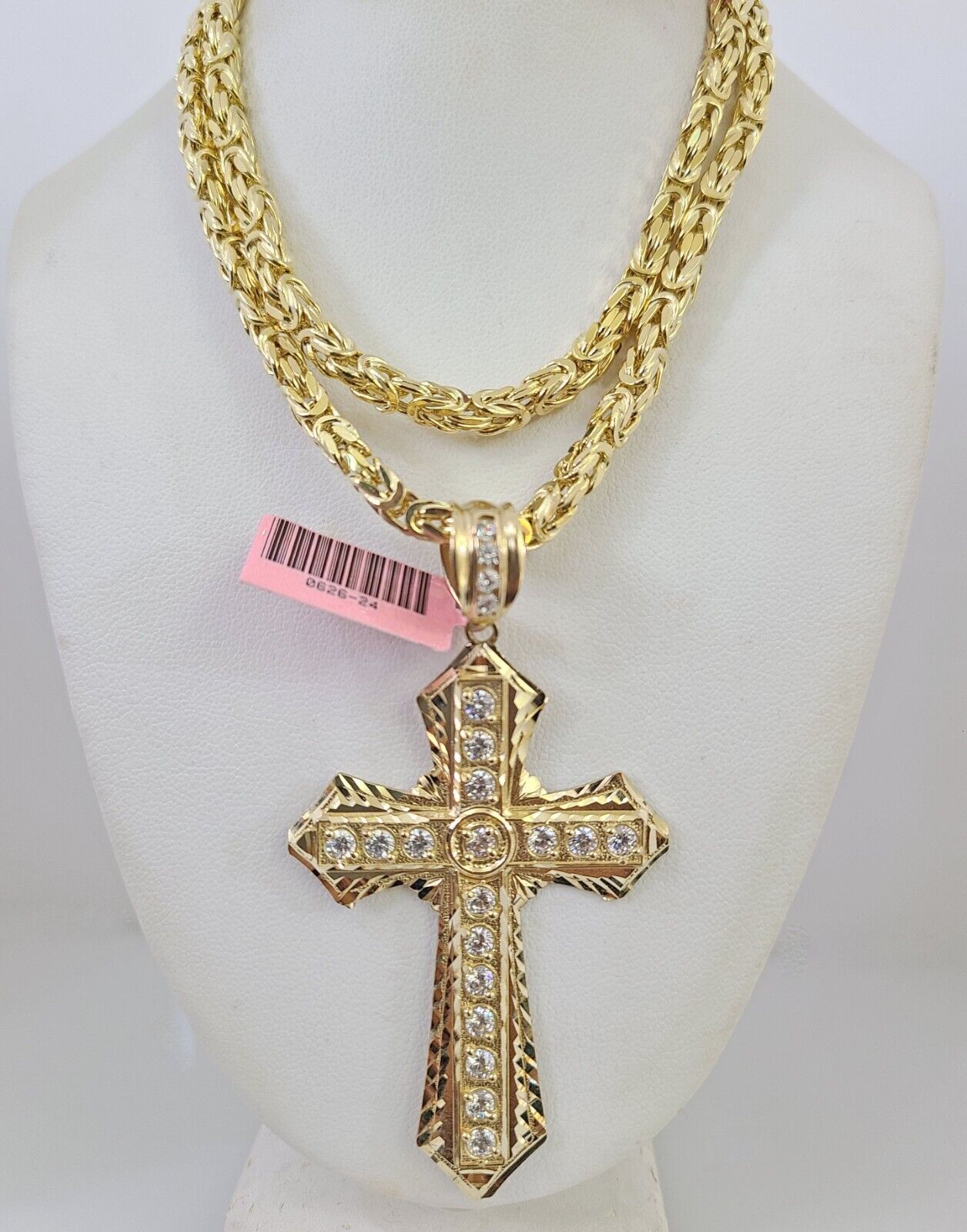 14K Gold Necklace Chain Jesus Cross Charm Turkish Byzantine 4mm 24" Pendant