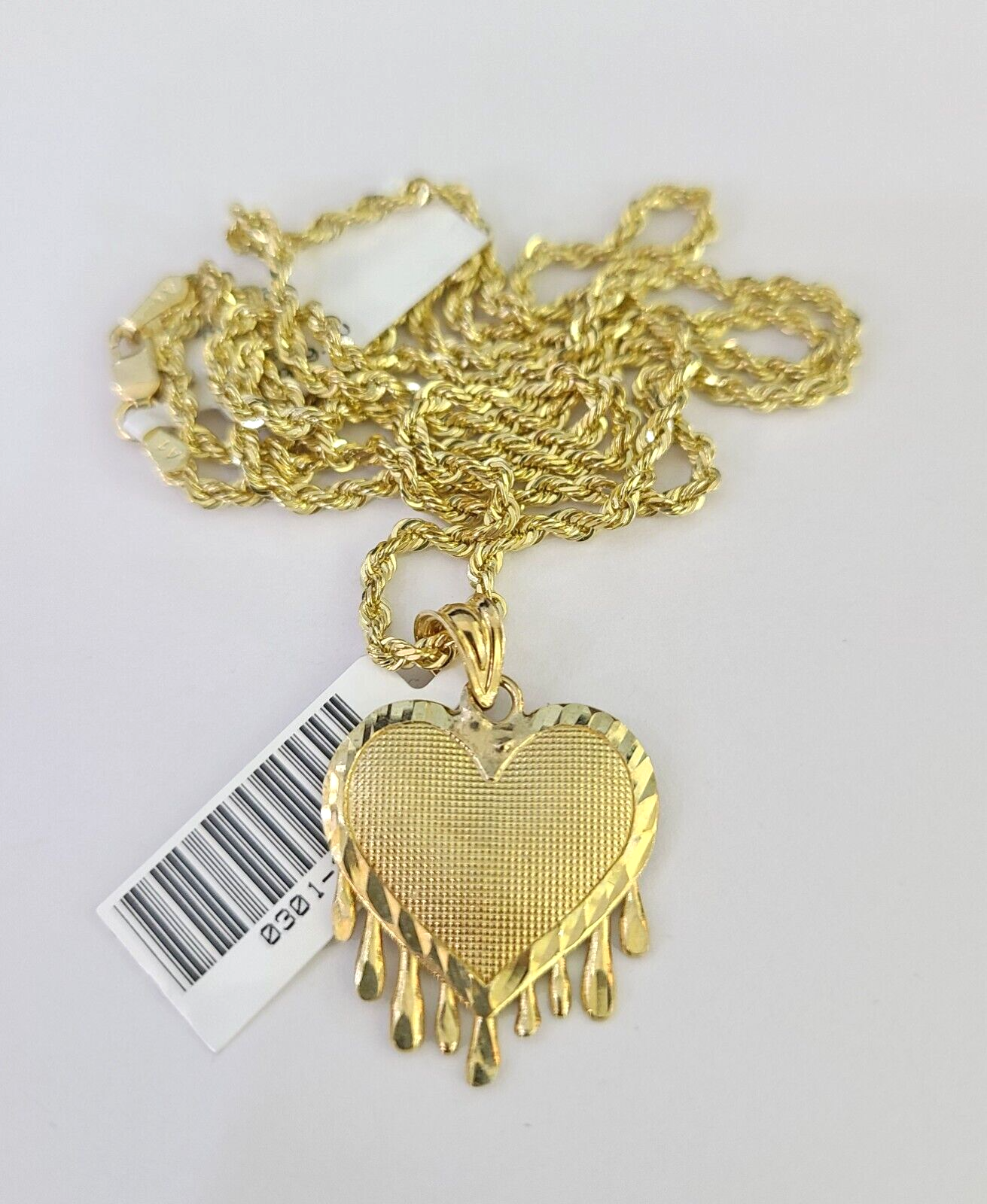 10k Solid Rope Chain 2mm Dripping Heart Pendant Charm Necklace SET 16-22" Ladies