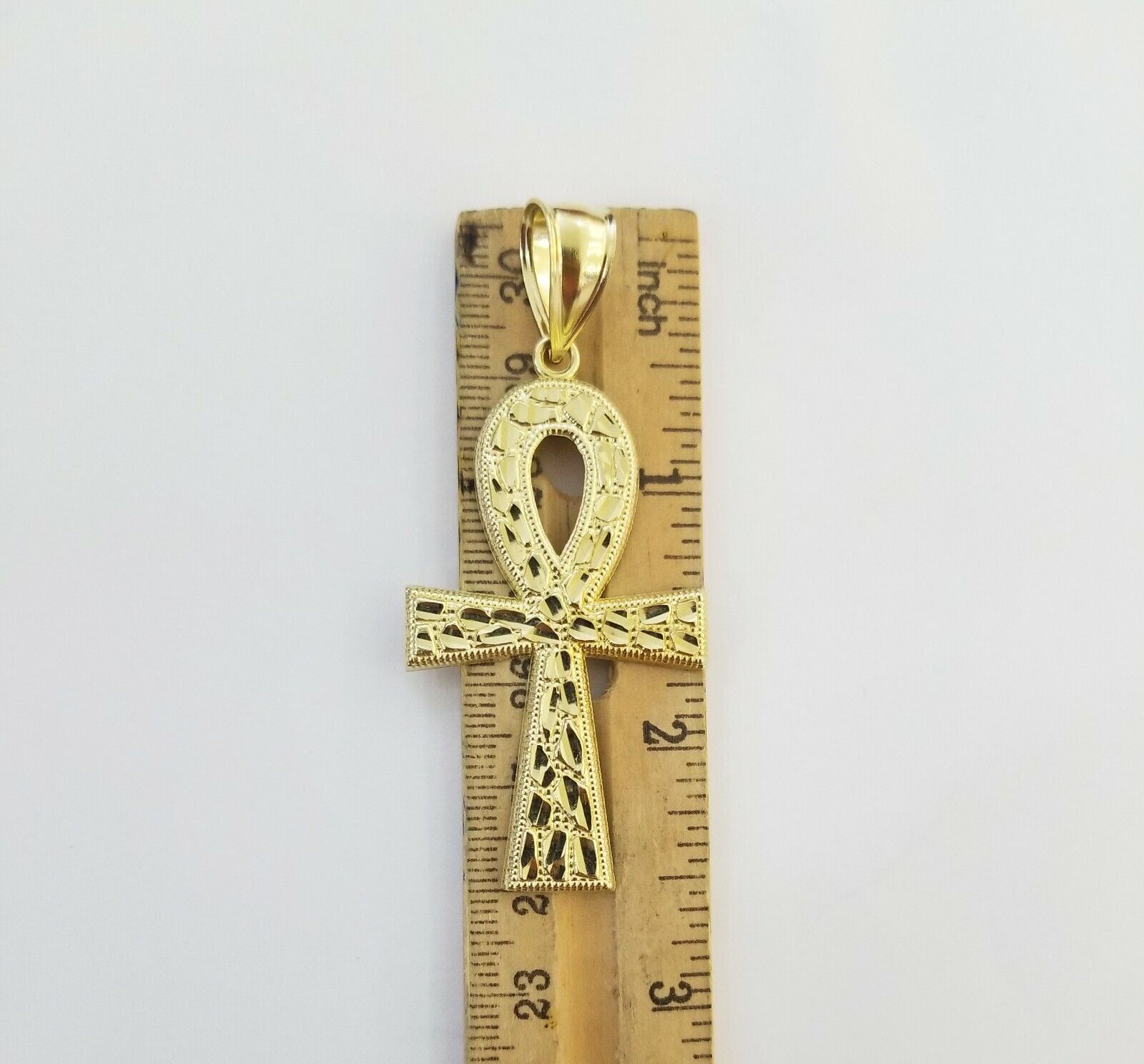10k Nugget Style Yellow Gold Cross Pendant Real 10kt Mens Jesus Cross Pendant