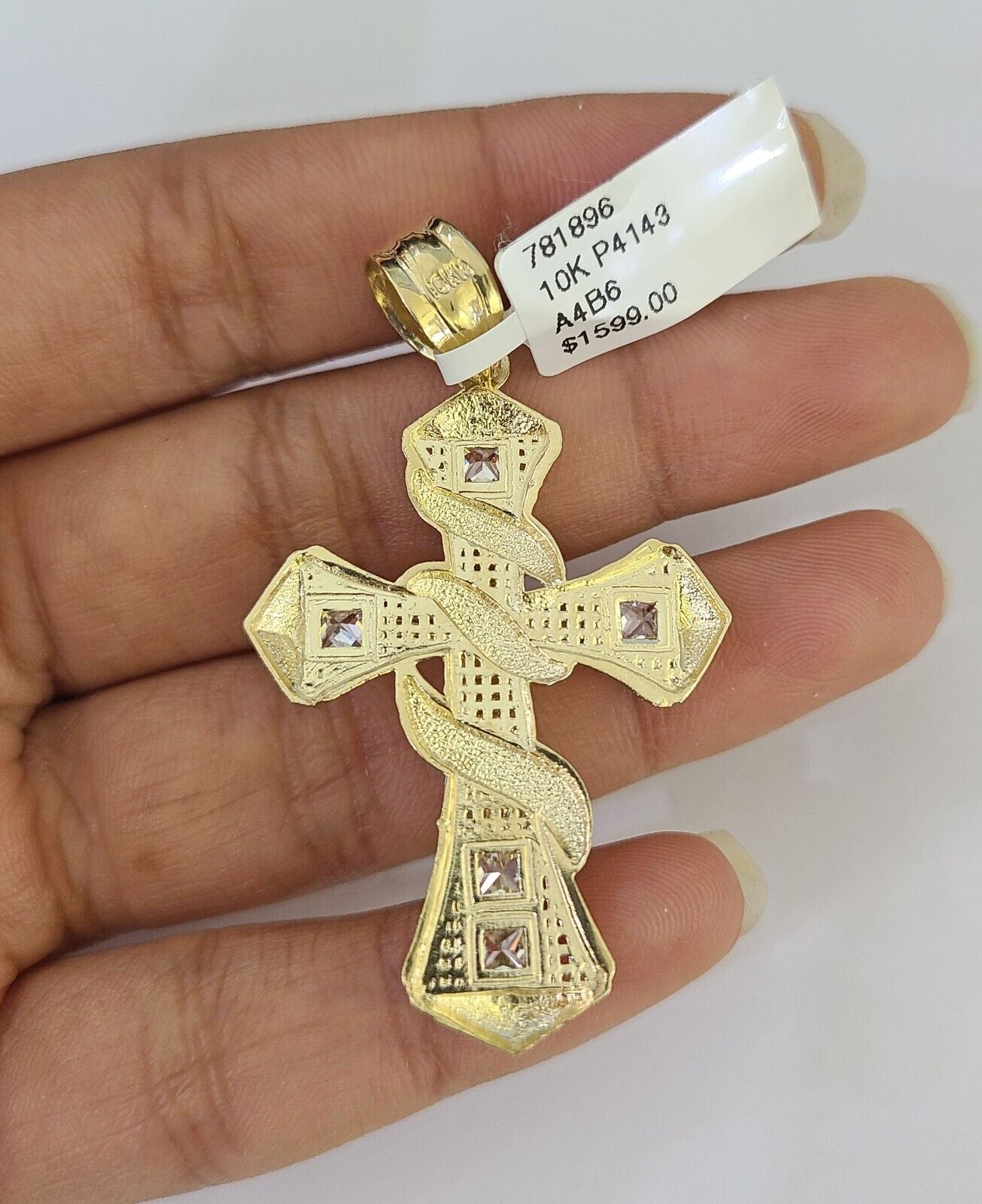 10k Solid Gold Cuban Curb Chain Jesus Cross Pendant 6mm 20"-30" SET Necklace