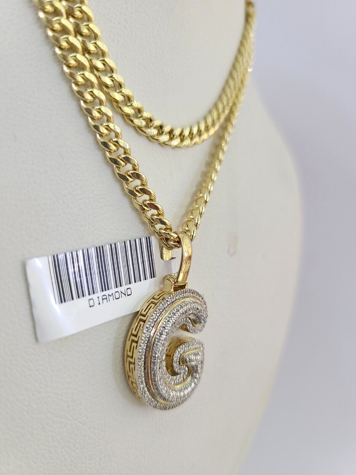 10k Miami Cuban Chain Diamond G Initial Charm Set 4mm 18"-28" Necklace Gold