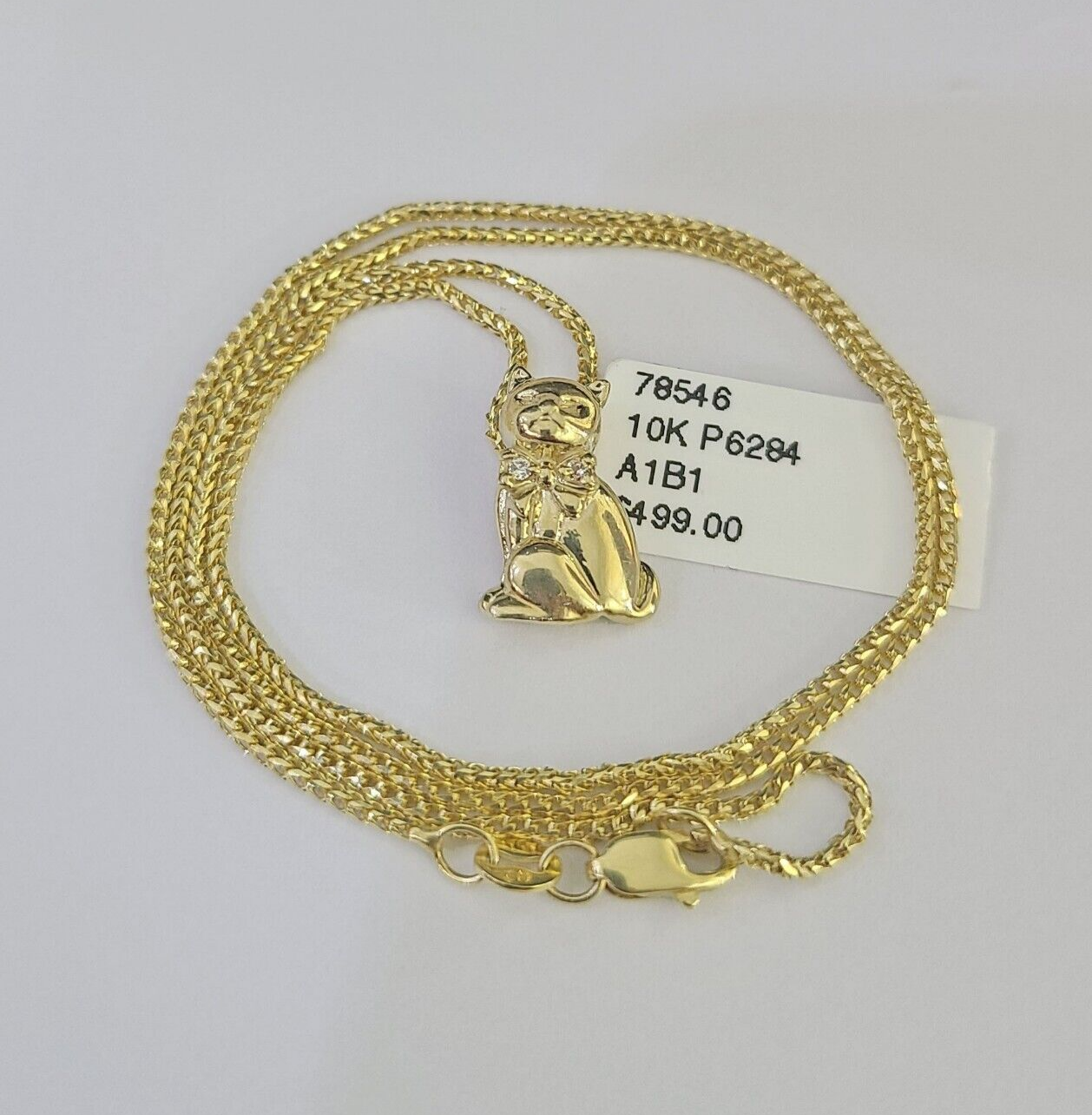 10K Solid Franco Chain Dog Pendant Charm Necklace 16"-22" 1mm Gold Ladies