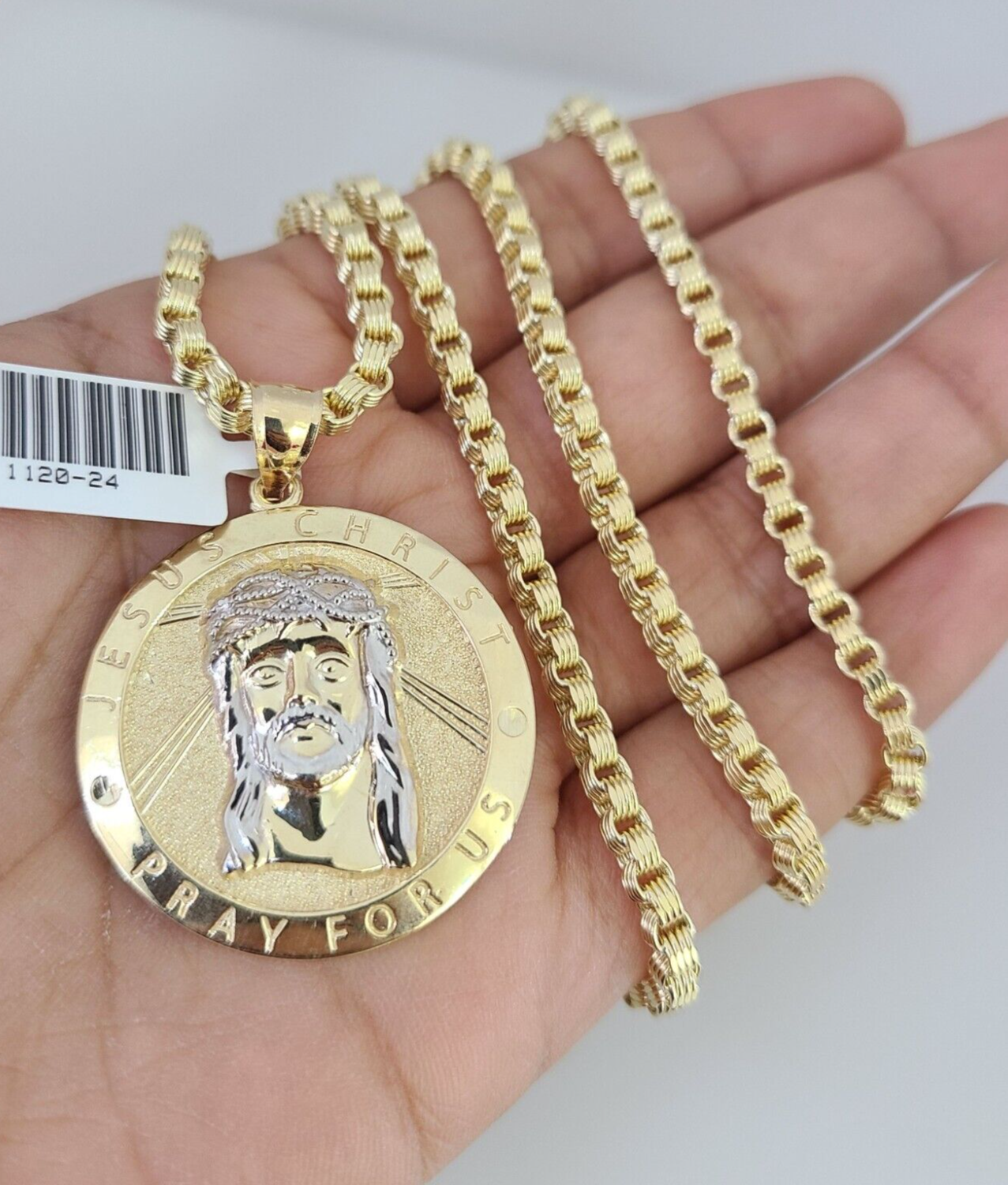 Real 10k Gold Byzantine Chain Jesus Charm Pendant SET 3mm 26 Inch Mens Necklace