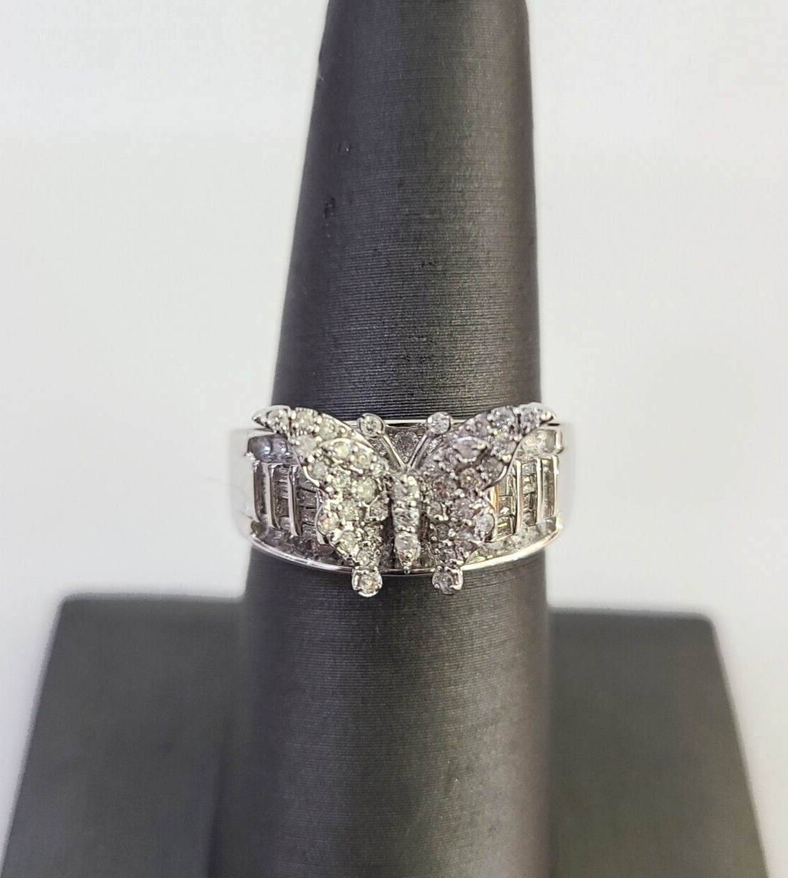 Real 10k Butterfly Diamond Ladies Ring Women Casual 10Kt White Gold All Sizes