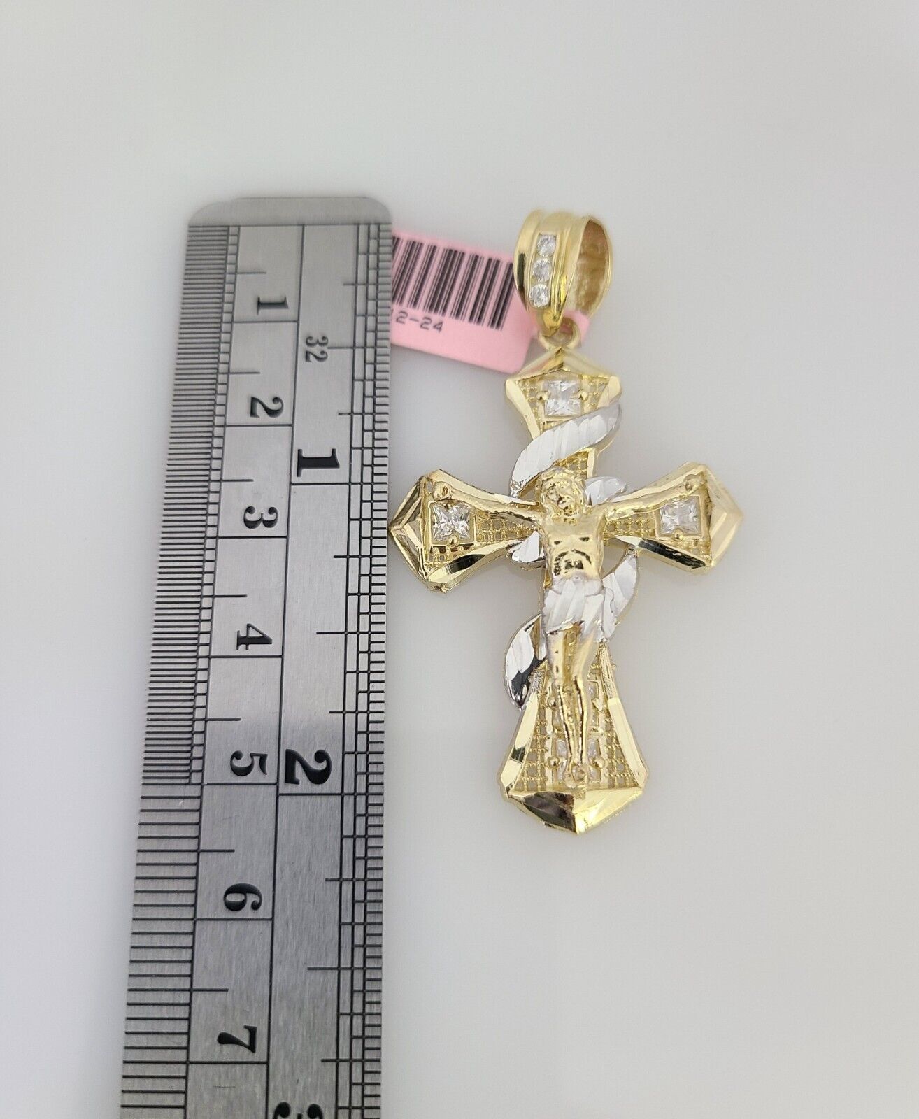 14k Gold Solid Chain Spiral Cross Pendant Set 14kt Miami Cuban Link 3mm Charm