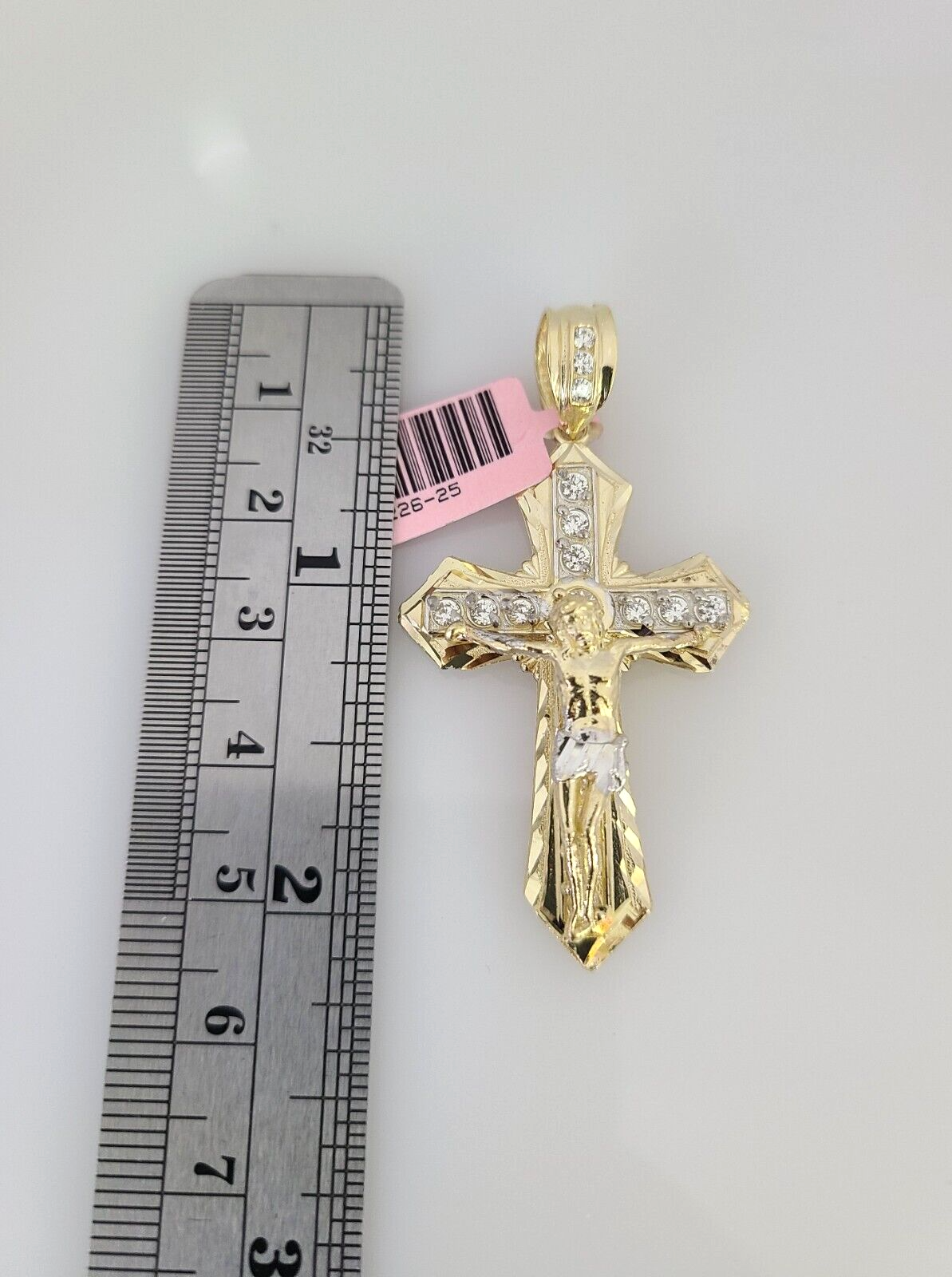 14k Gold Solid Chain Jesus Cross Pendant Set 14kt Miami Cuban Link 3mm Charm