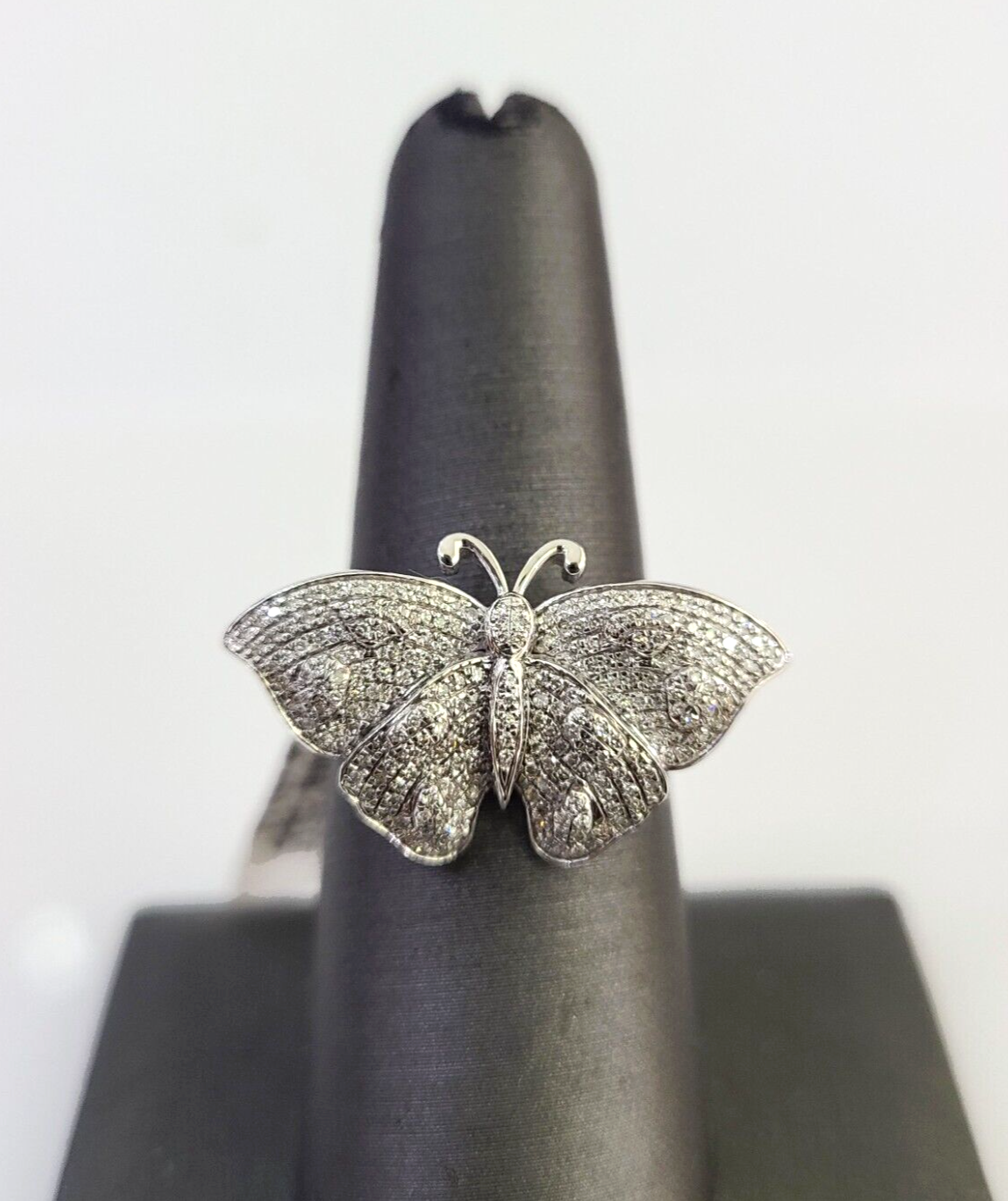 Real 10k Butterfly Diamond Ladies Ring Women Casual 10Kt White Gold All Sizes